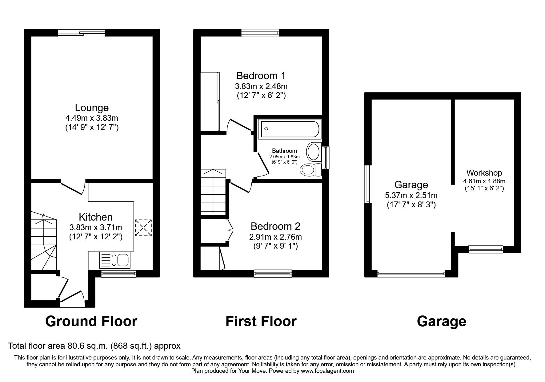 Floorplan of 2 bedroom End Terrace House to rent, Howards Way, Newton Abbot, Devon, TQ12