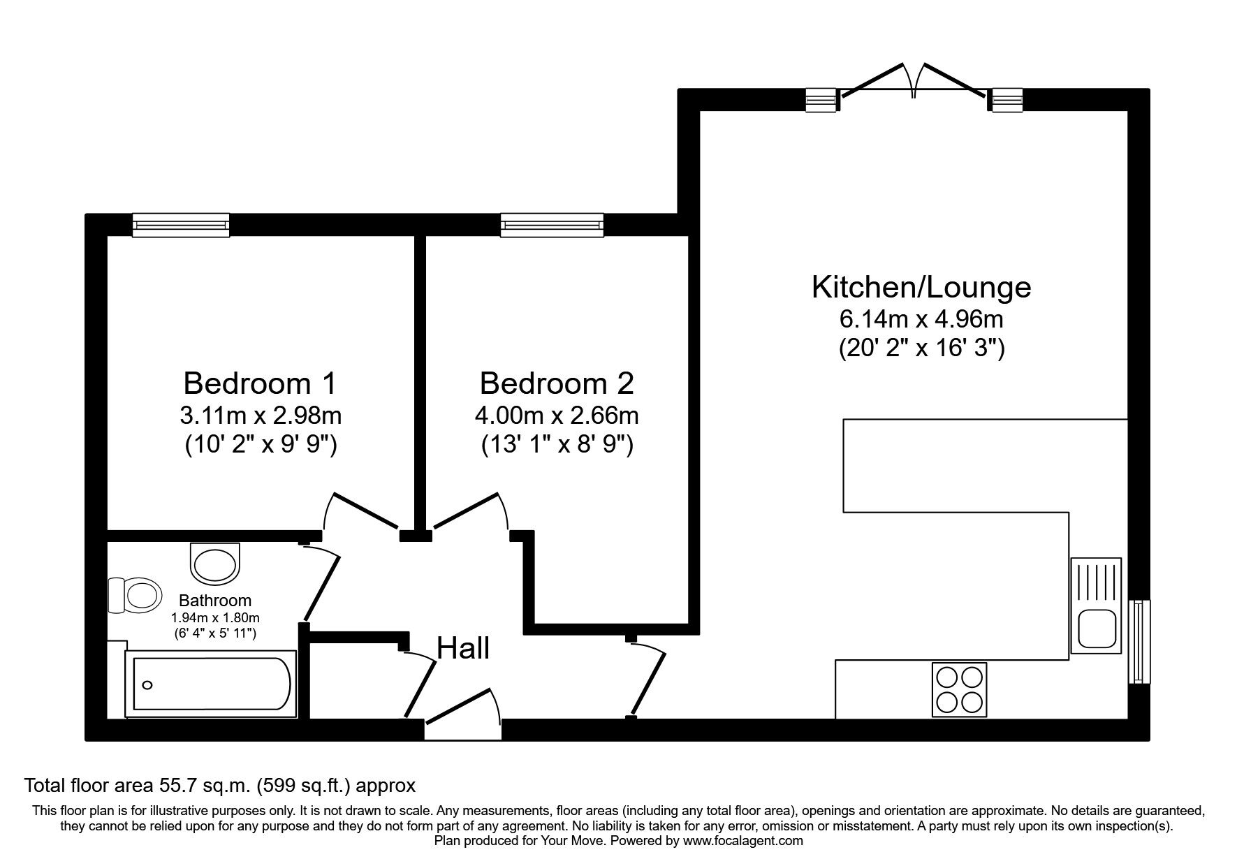 Floorplan of 2 bedroom  Flat to rent, St. Marychurch Road, Newton Abbot, Devon, TQ12