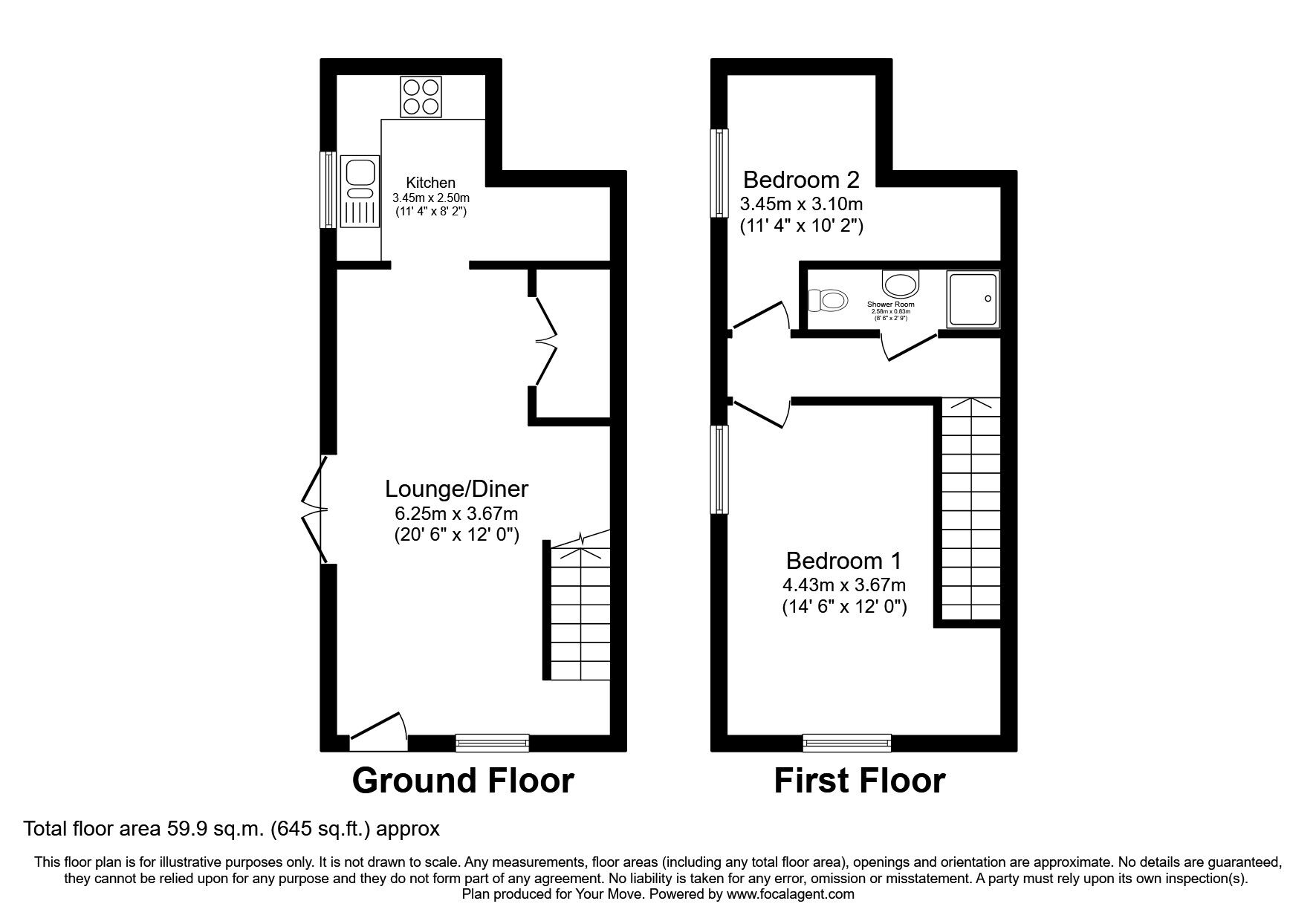 Floorplan of 2 bedroom End Terrace House for sale, Foxley Crescent, Newton Abbot, Devon, TQ12