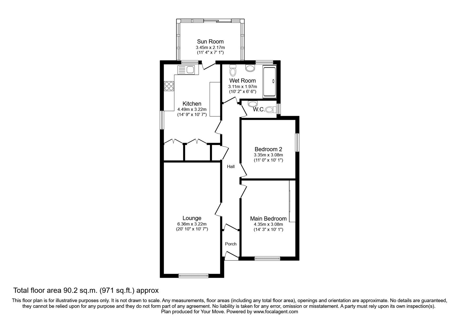 Floorplan of 2 bedroom Detached Bungalow for sale, Meadowcroft Drive, Kingsteignton, Devon, TQ12