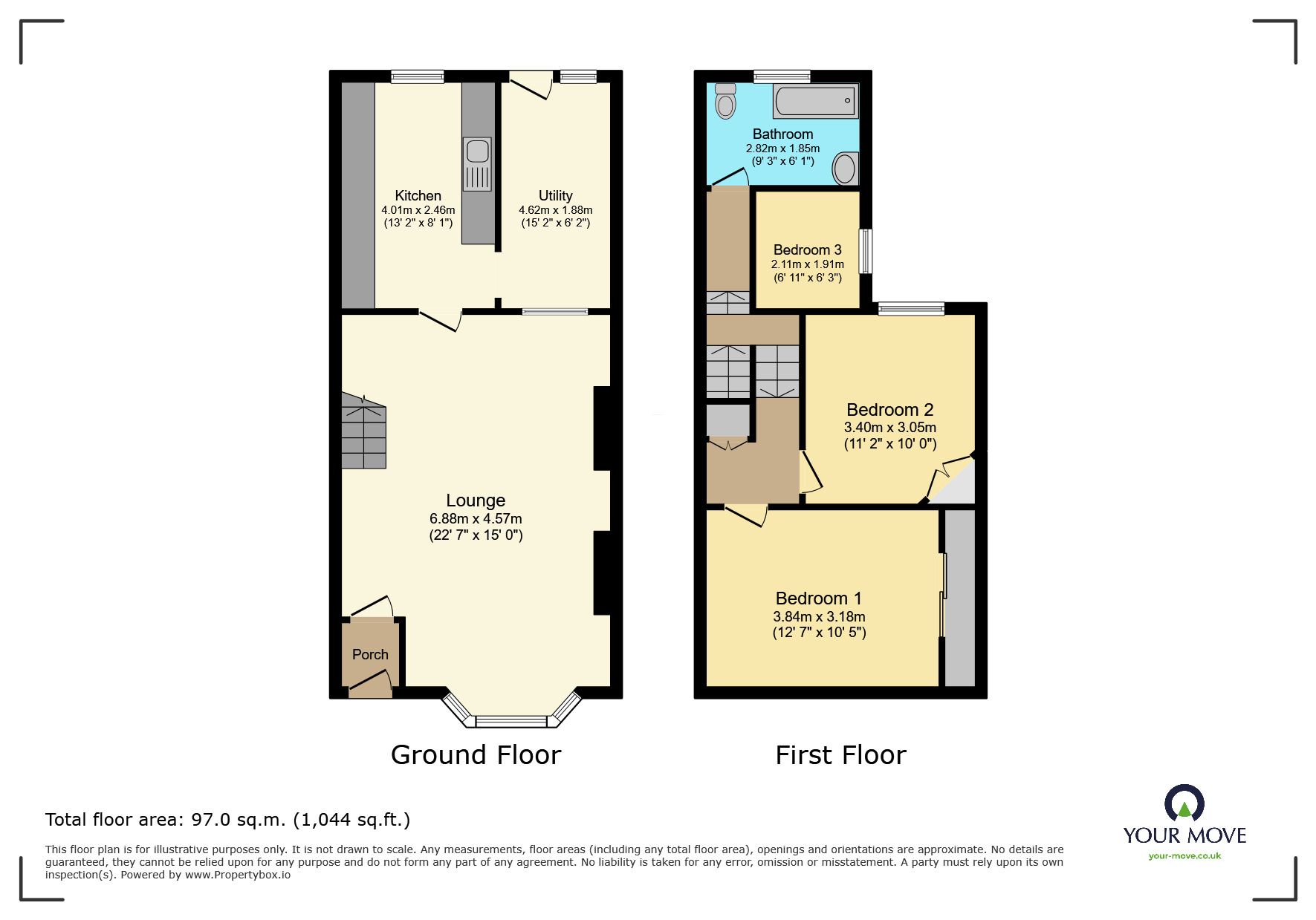 Floorplan of 3 bedroom End Terrace House for sale, Forde Close, Newton Abbot, Devon, TQ12