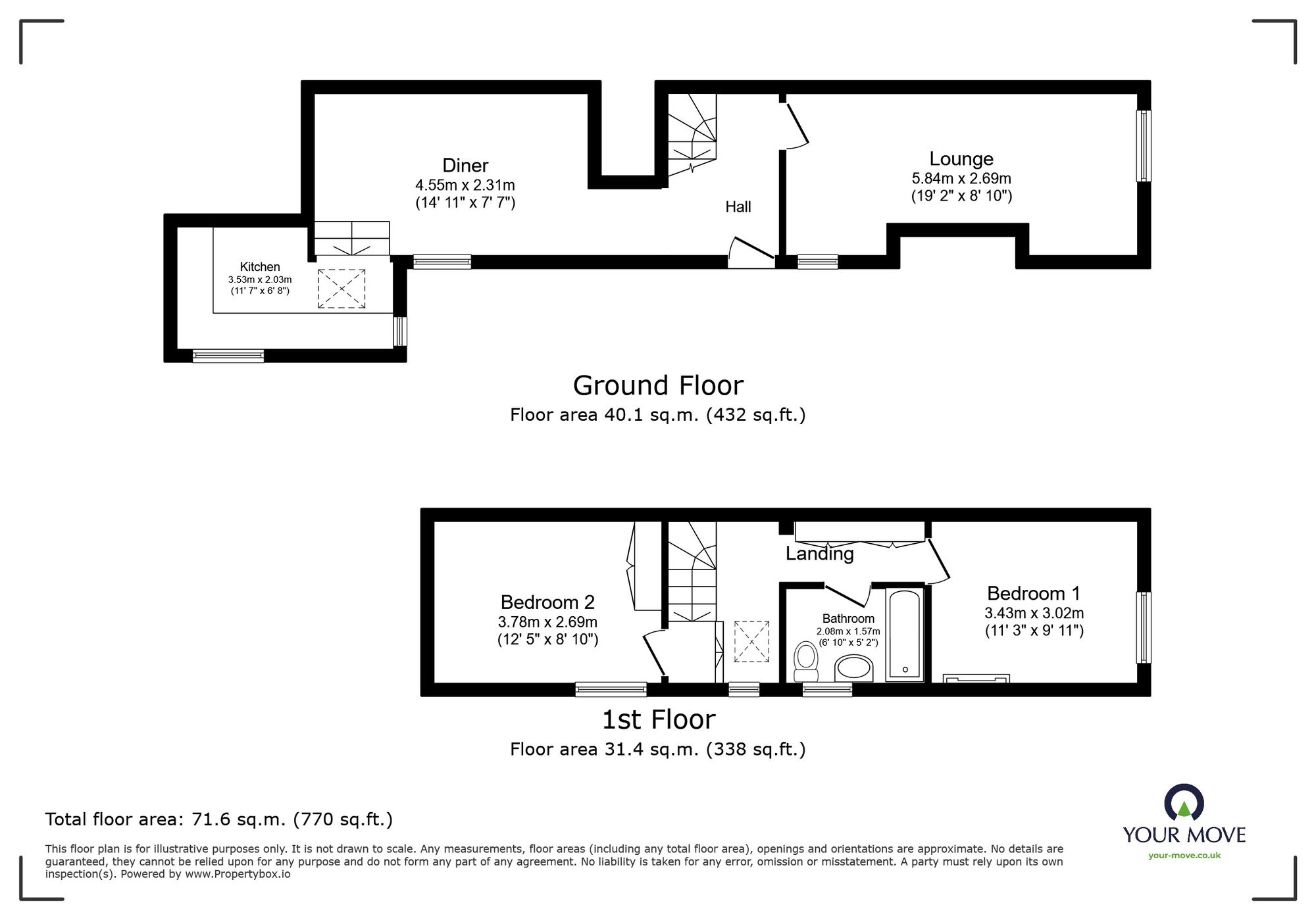 Floorplan of 2 bedroom End Terrace Property for sale, Abbotskerswell, Newton Abbot, Devon, TQ12