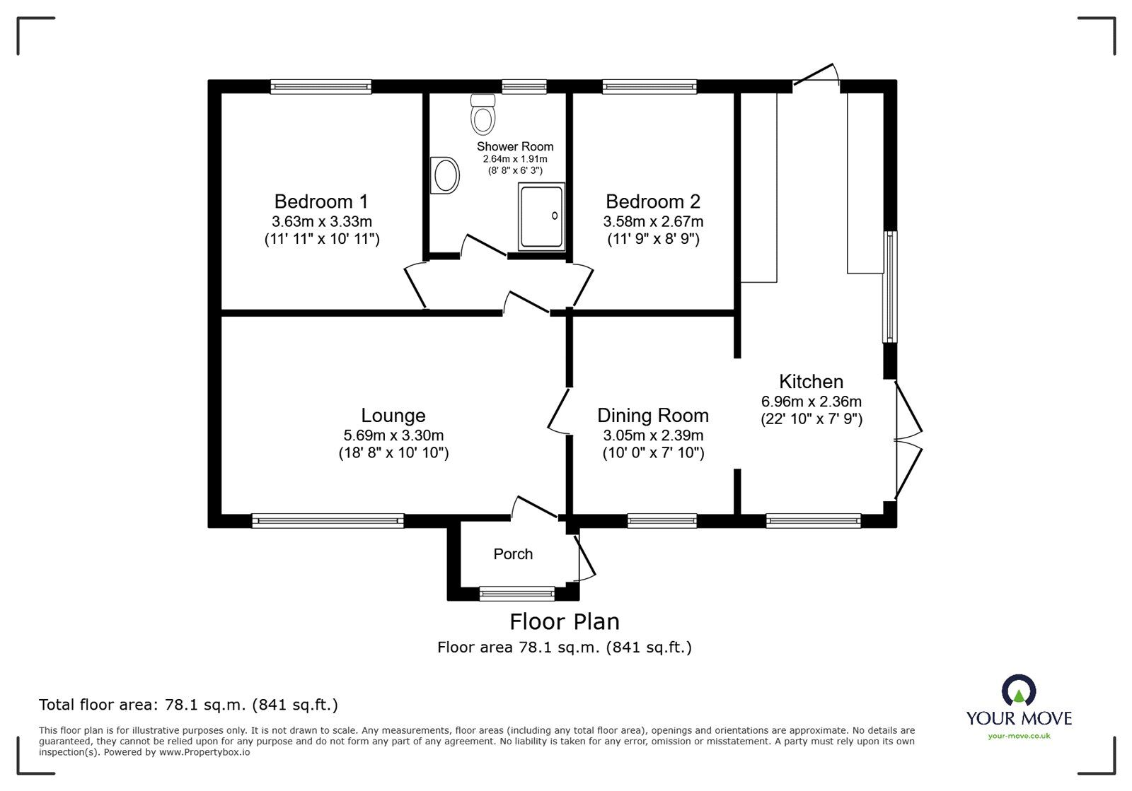 Floorplan of 2 bedroom Semi Detached Bungalow for sale, Elm Drive, Kingsteignton, Devon, TQ12