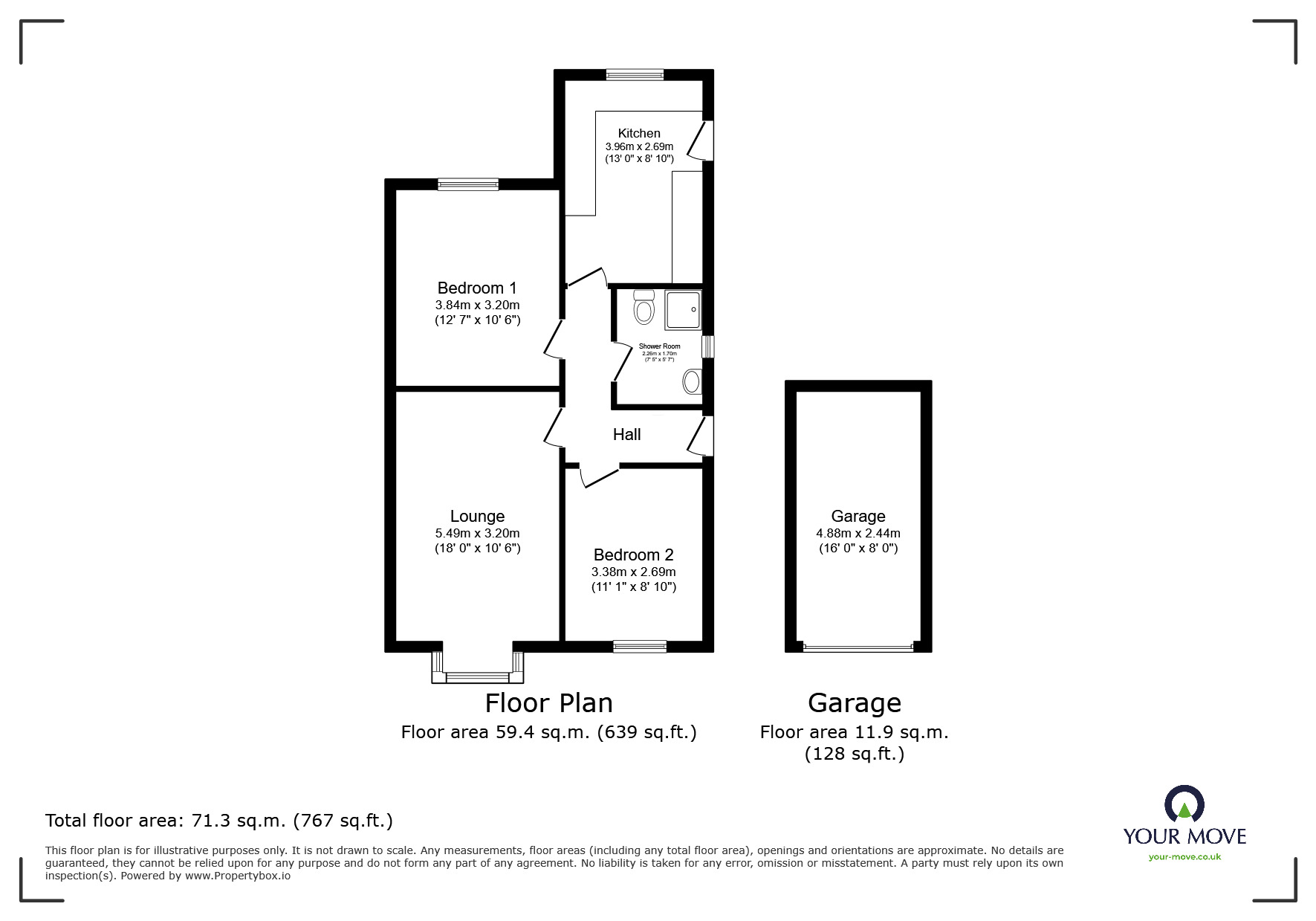 Floorplan of 2 bedroom Detached Bungalow for sale, Tor Gardens, Ogwell, Devon, TQ12