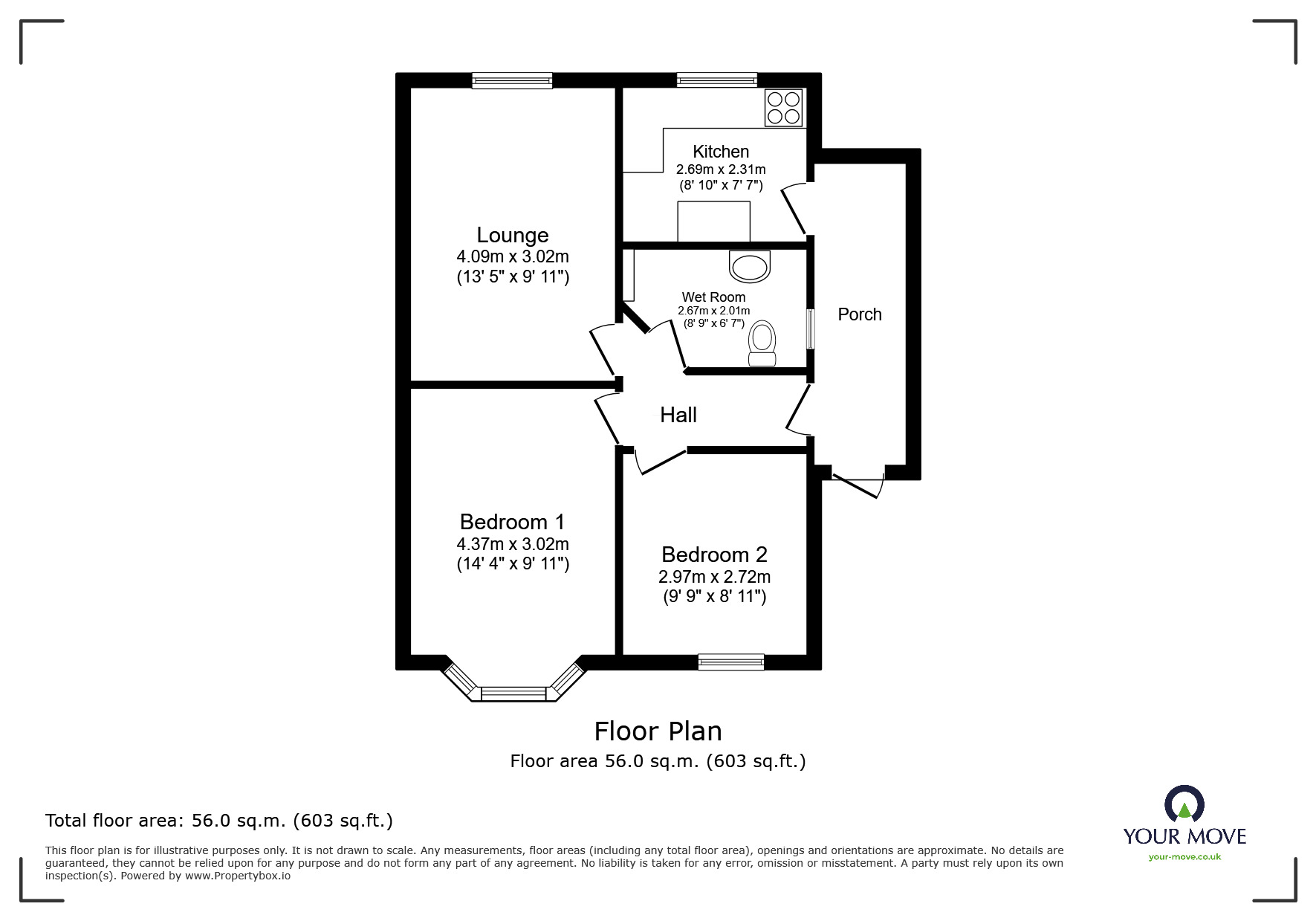 Floorplan of 2 bedroom Semi Detached Bungalow for sale, Barnfield Road, Paignton, Devon, TQ3