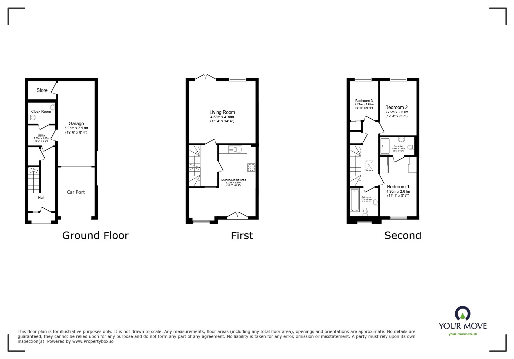 Floorplan of 3 bedroom End Terrace House for sale, Dell Court, Newton Abbot, Devon, TQ12