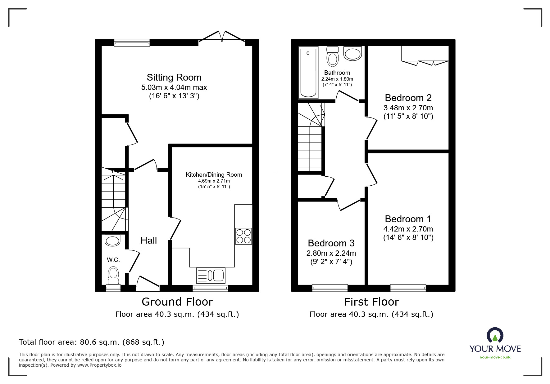 Floorplan of 3 bedroom Semi Detached House for sale, Palace Gardens, Chudleigh, Devon, TQ13