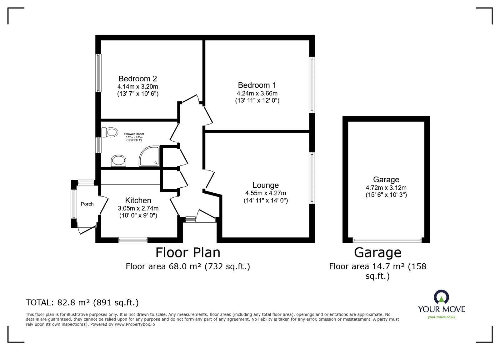 Floorplan of 2 bedroom Semi Detached Bungalow for sale, Langlands Close, Paignton, Devon, TQ4
