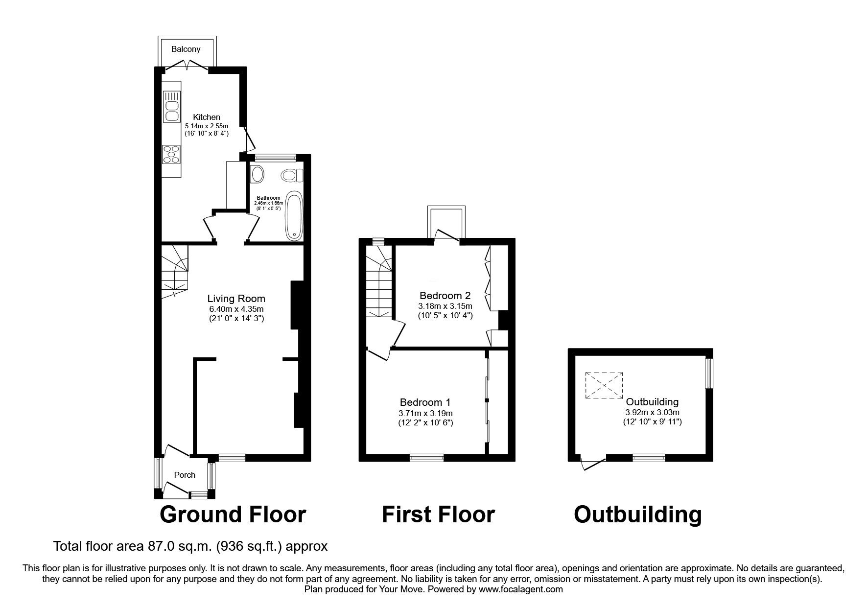 Floorplan of 2 bedroom Mid Terrace Property for sale, Whitehill Road, Newton Abbot, Devon, TQ12
