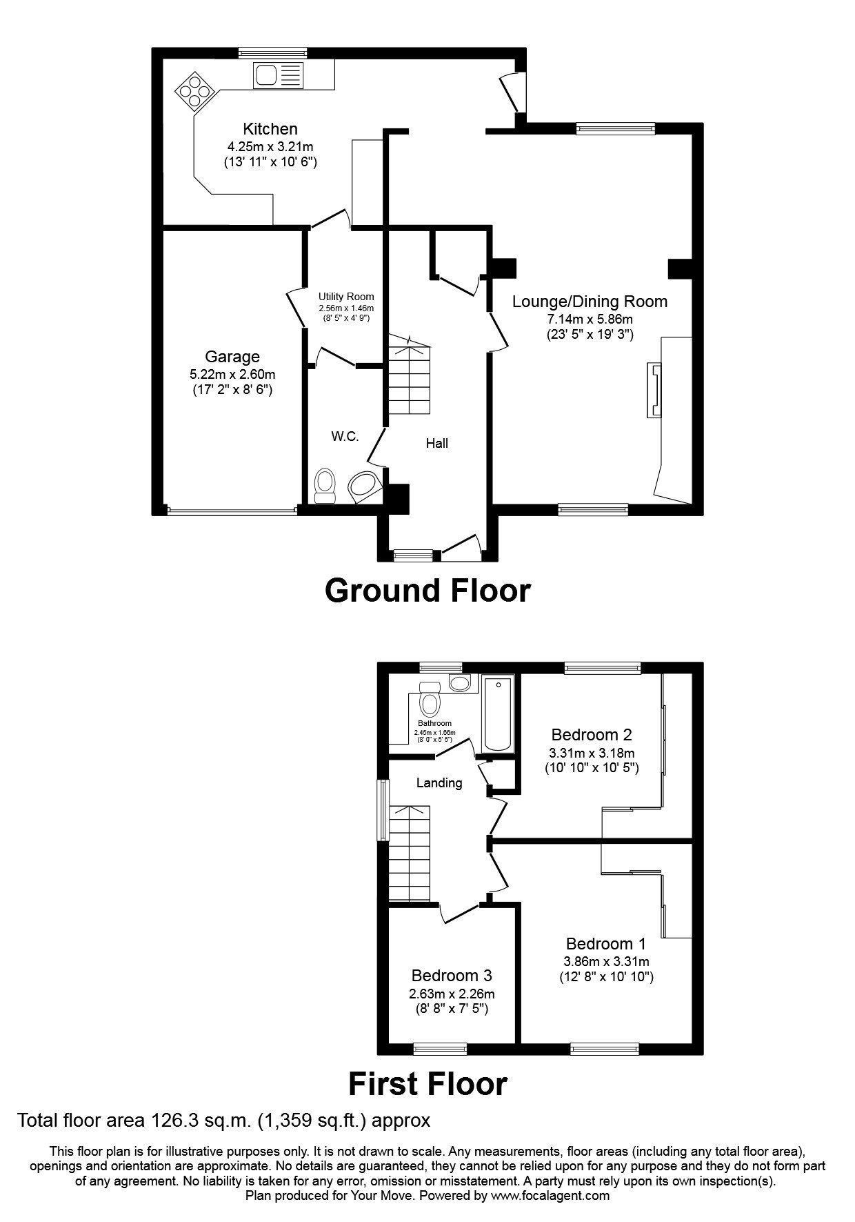 Floorplan of 3 bedroom Detached House for sale, Higher Budleigh Meadow, Newton Abbot, Devon, TQ12