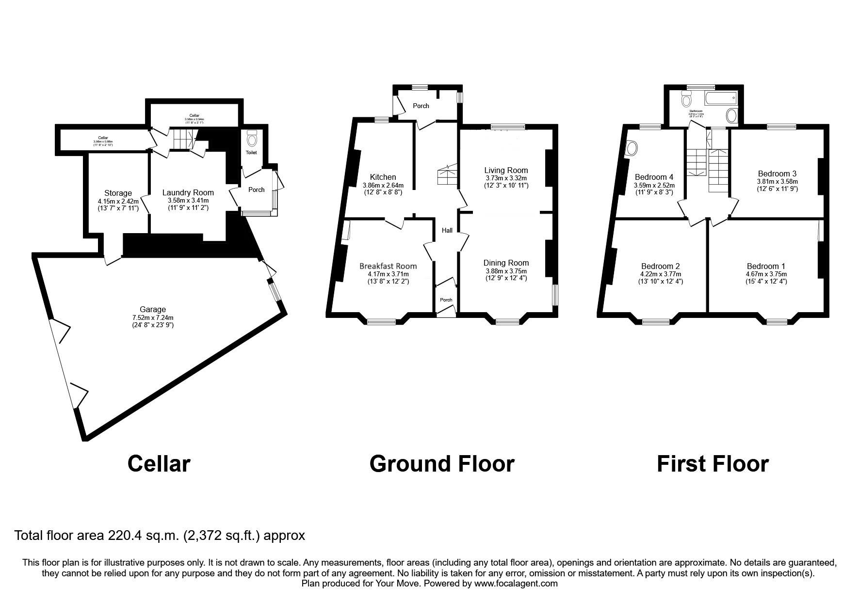 Floorplan of 4 bedroom Semi Detached House for sale, St. Leonards Road, Newton Abbot, Devon, TQ12