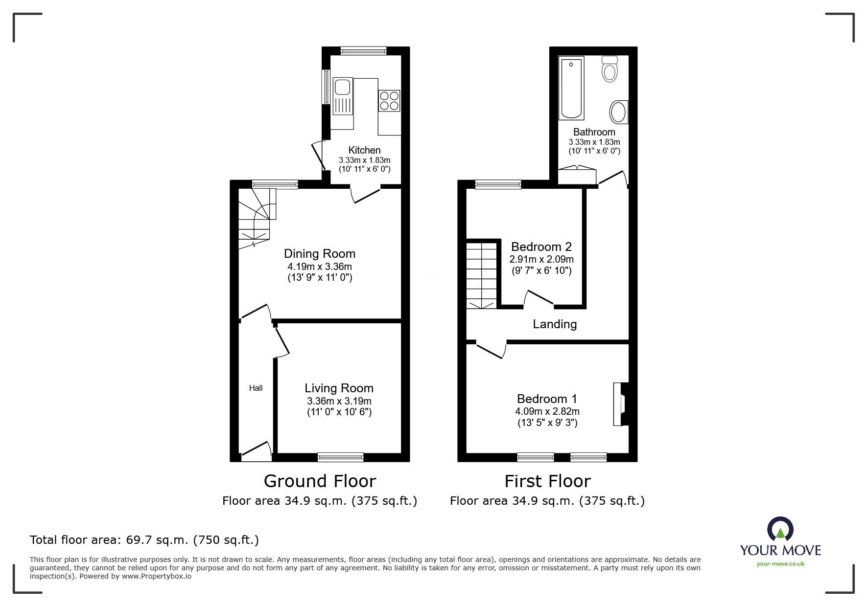 Floorplan of 2 bedroom Mid Terrace House for sale, Osborne Street, Newton Abbot, Devon, TQ12