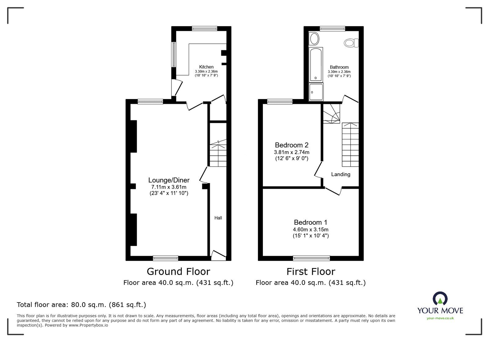 Floorplan of 2 bedroom End Terrace House for sale, George Street, Newton Abbot, Devon, TQ12