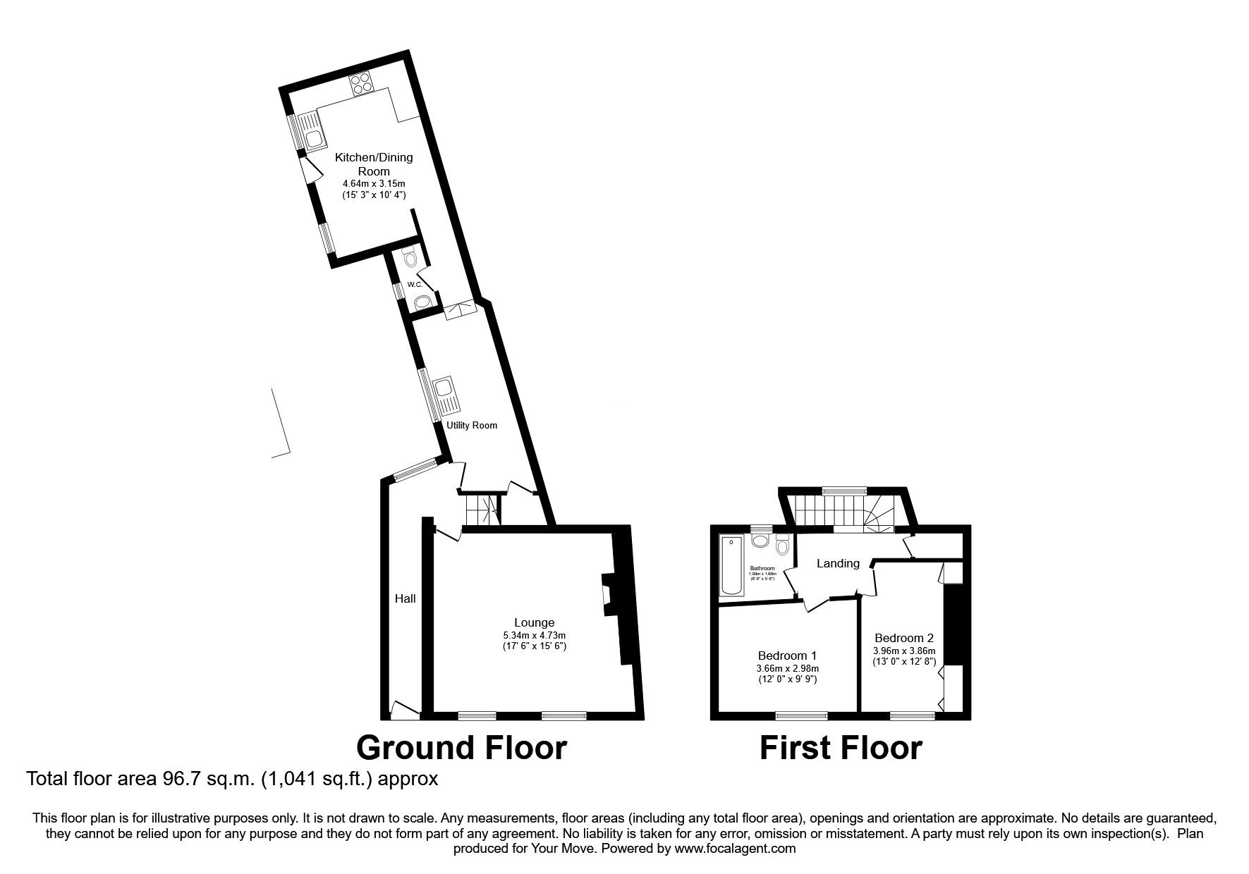 Floorplan of 2 bedroom End Terrace Property for sale, Broadhempston, Totnes, Devon, TQ9