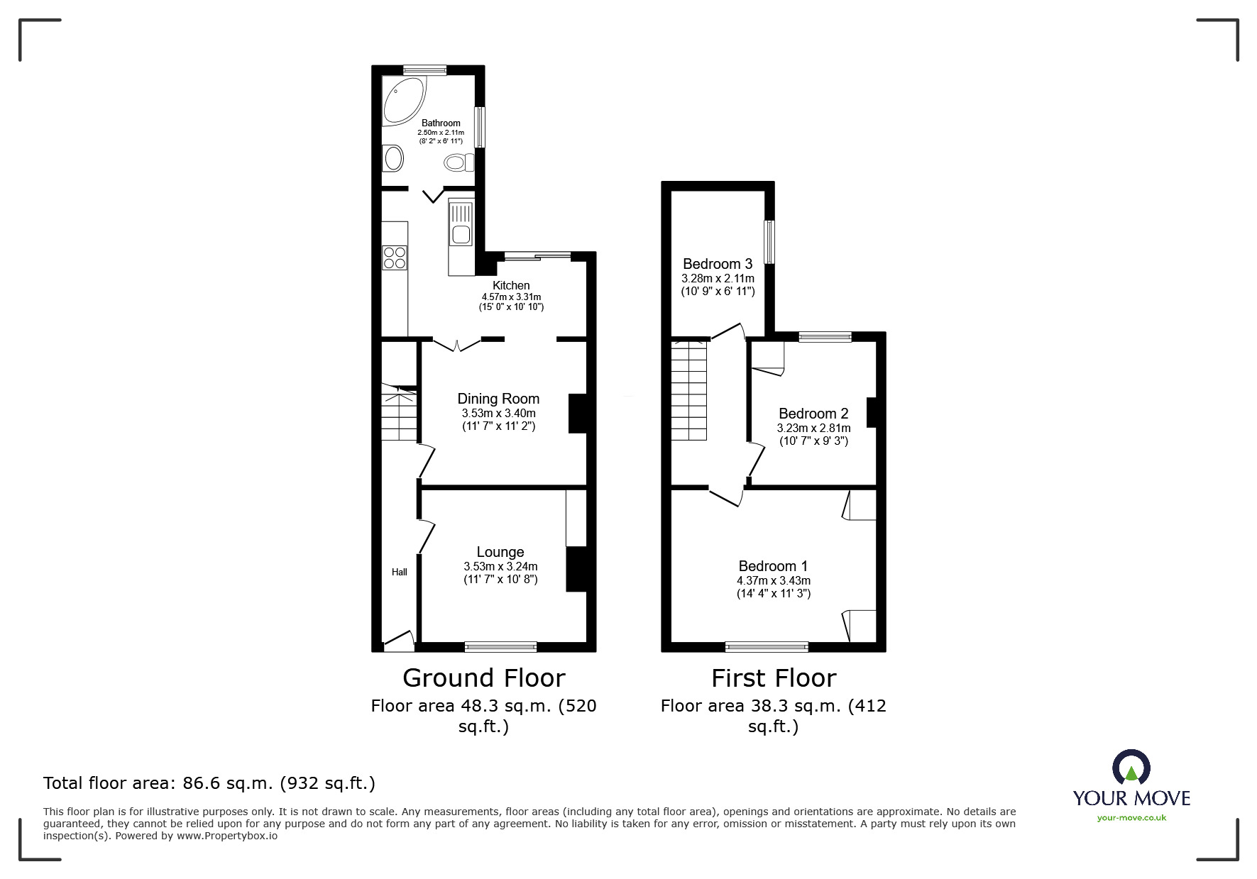 Floorplan of 3 bedroom Mid Terrace House for sale, Beaumont Road, Newton Abbot, Devon, TQ12
