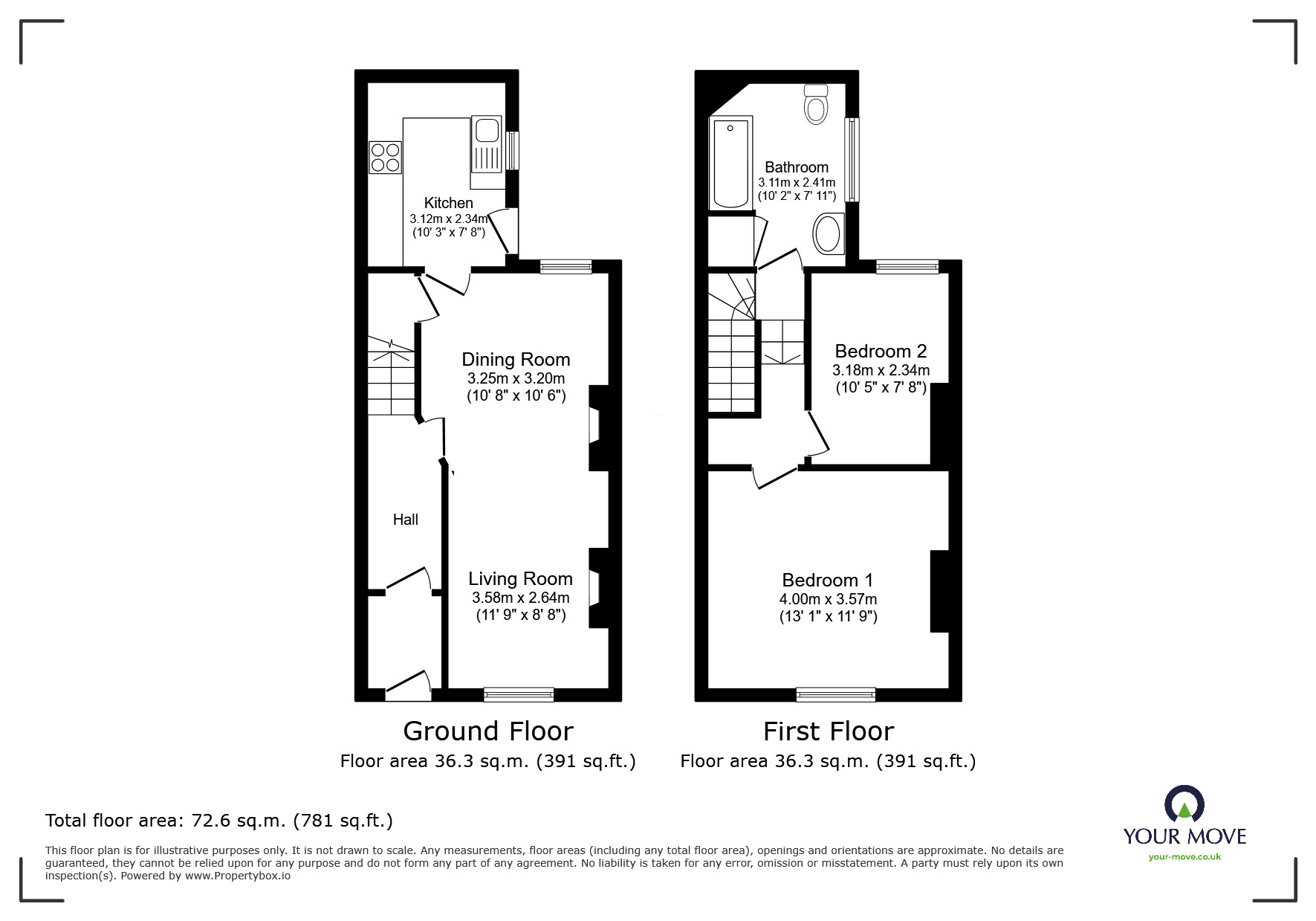 Floorplan of 2 bedroom Mid Terrace House for sale, Prospect Terrace, Newton Abbot, Devon, TQ12