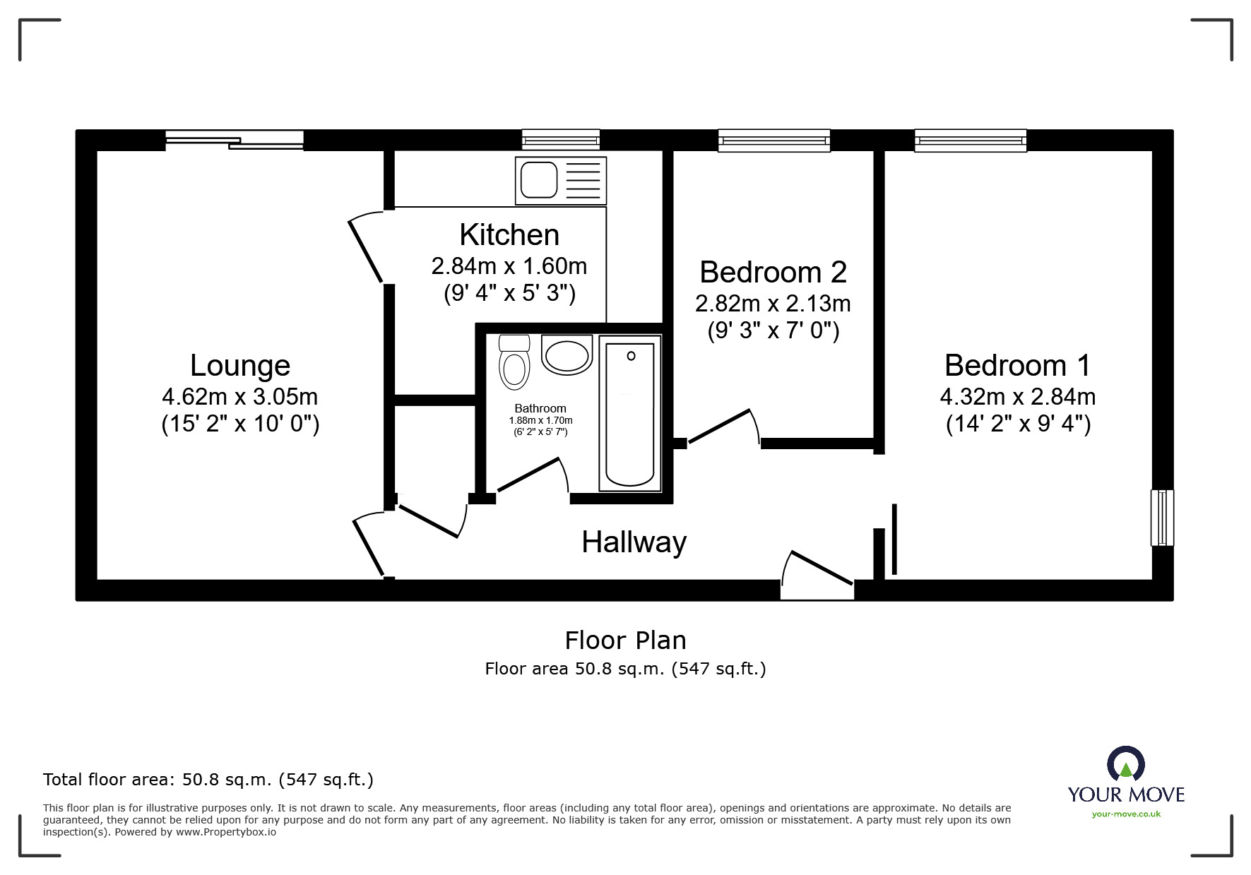 Floorplan of 2 bedroom Semi Detached Bungalow for sale, Hollam Way, Kingsteignton, Devon, TQ12
