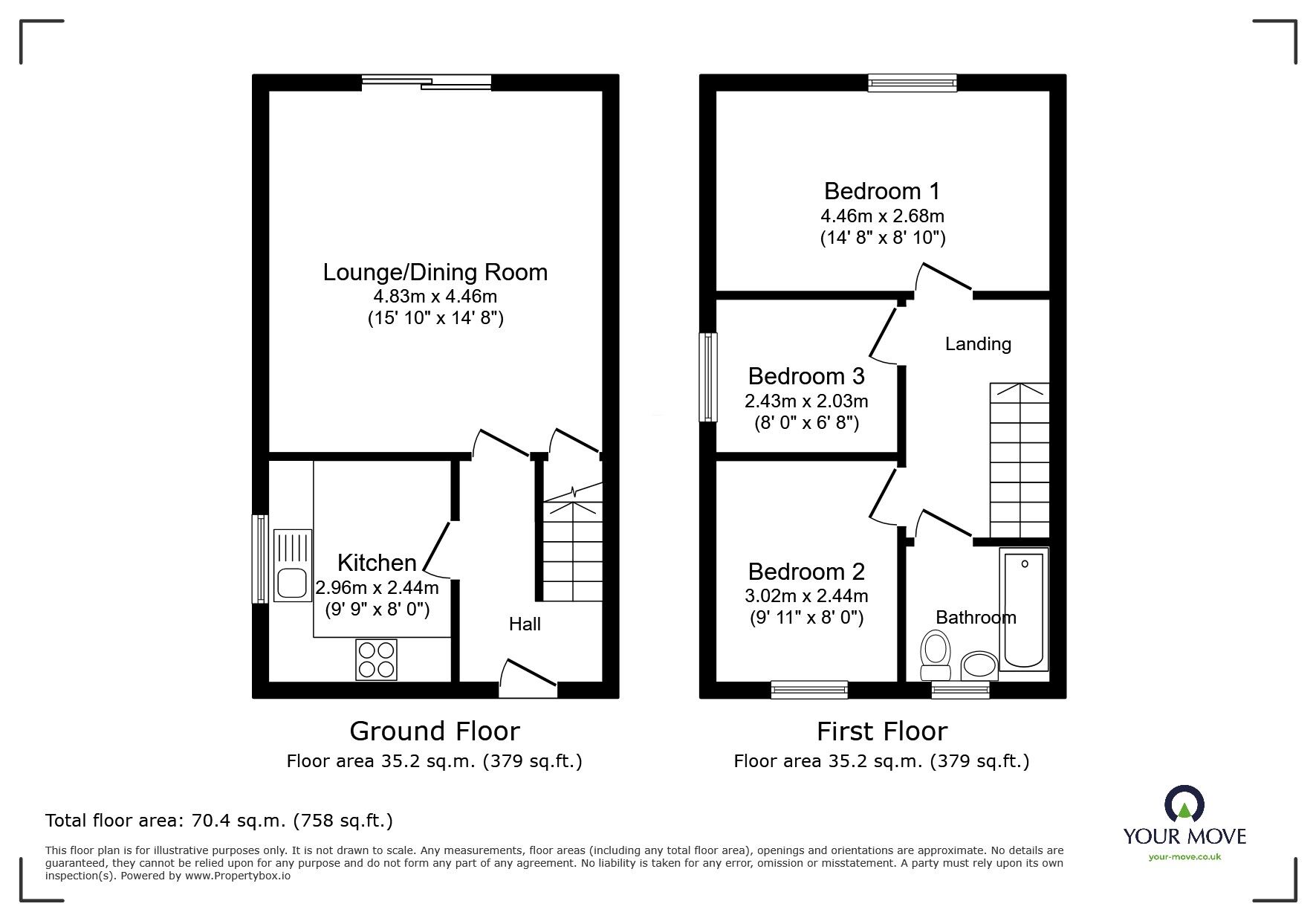 Floorplan of 3 bedroom End Terrace House for sale, Vicary Close, Newton Abbot, Devon, TQ12