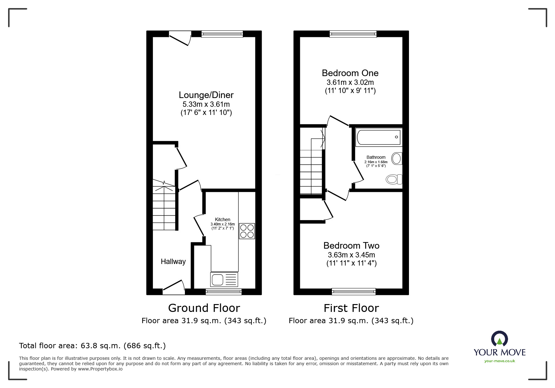 Floorplan of 2 bedroom Mid Terrace House for sale, Kiln Orchard, Newton Abbot, Devon, TQ12