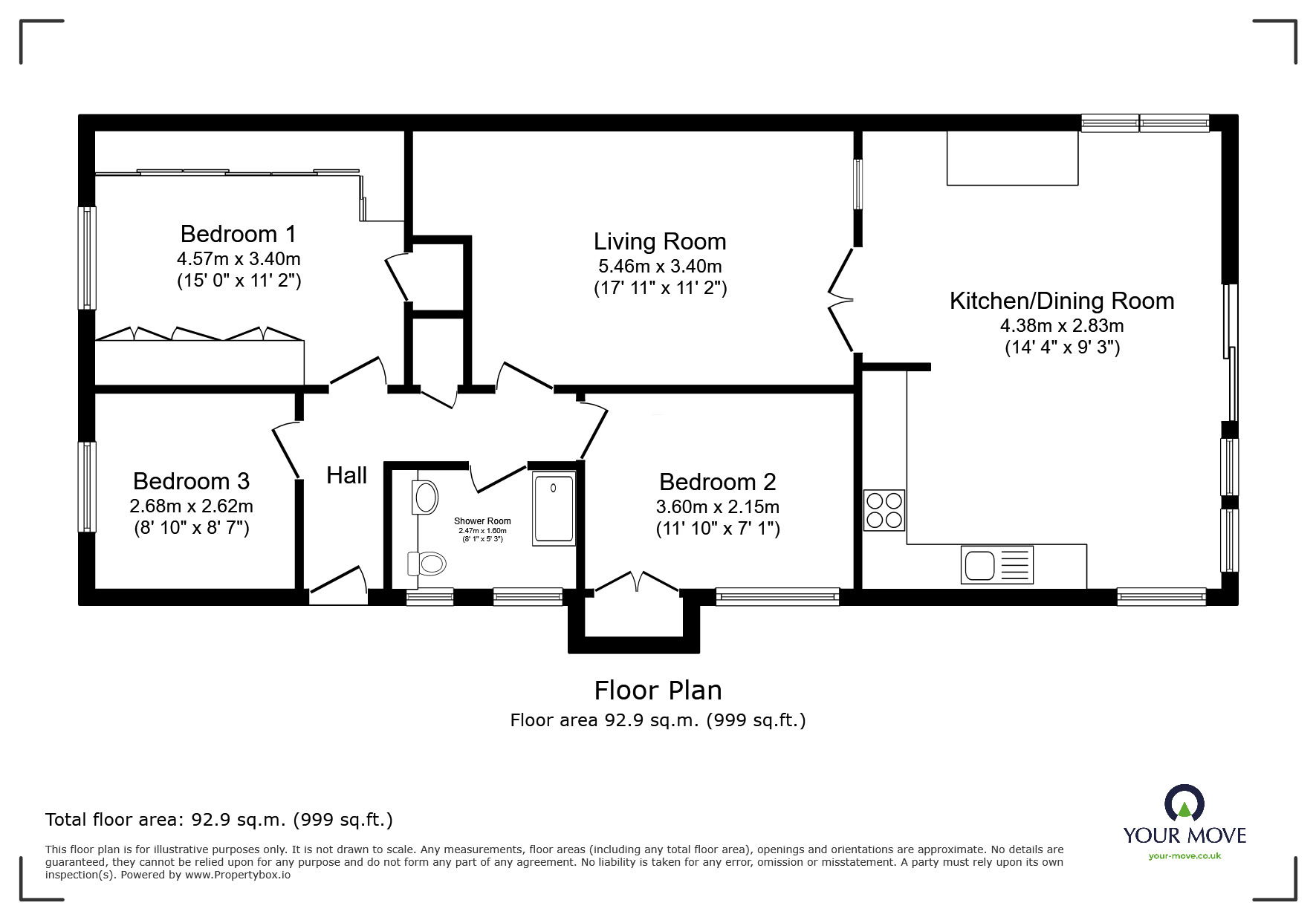 Floorplan of 3 bedroom Semi Detached Bungalow for sale, Castlewood Avenue, Newton Abbot, Devon, TQ12