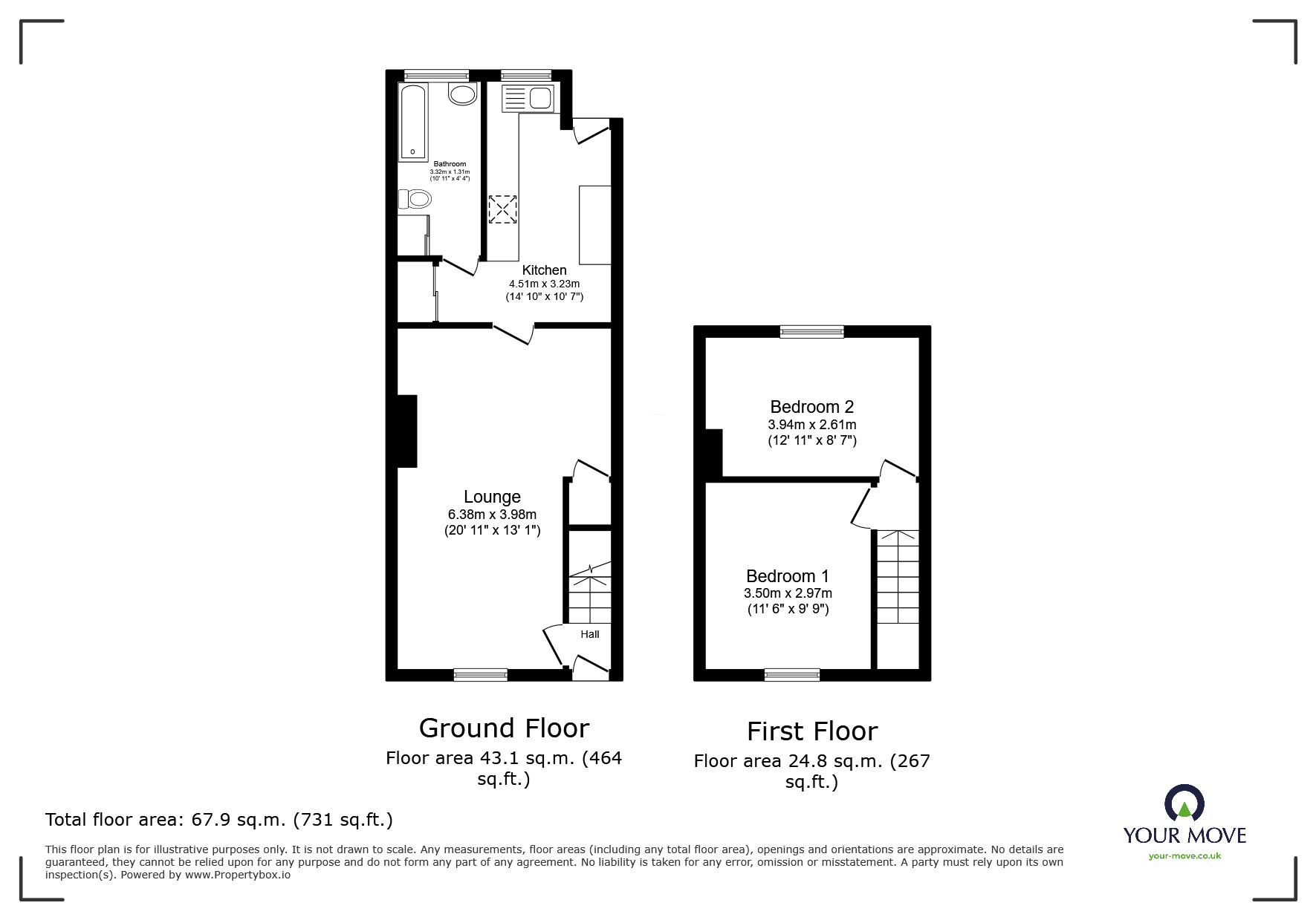 Floorplan of 2 bedroom Mid Terrace House for sale, Oak Place, Newton Abbot, Devon, TQ12