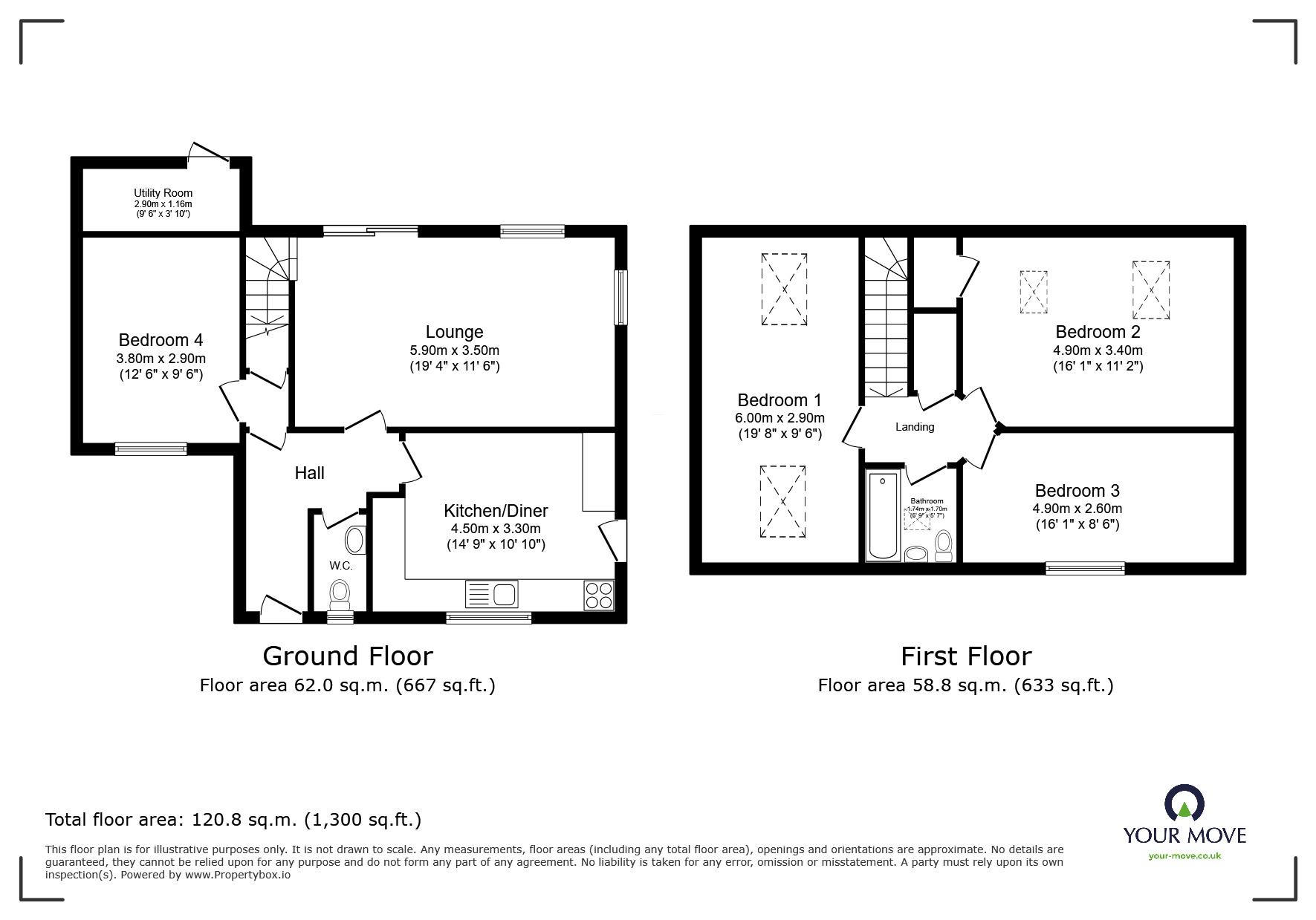 Floorplan of 3 bedroom Detached House for sale, Football Lane, Kingsteignton, Devon, TQ12