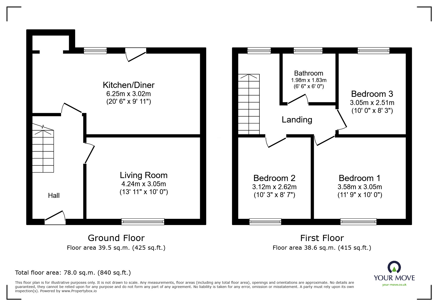 Floorplan of 3 bedroom End Terrace House for sale, Elm Road, Newton Abbot, Devon, TQ12