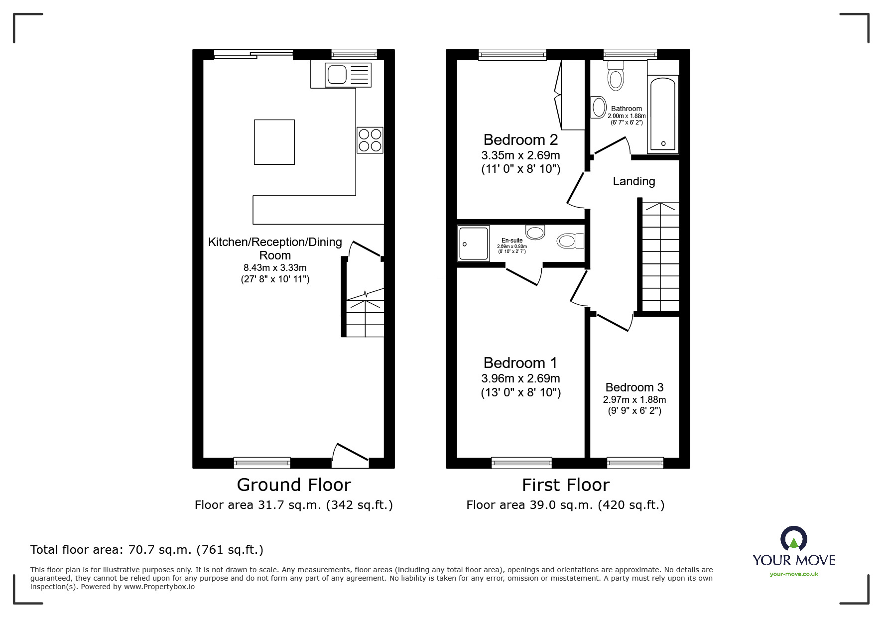 Floorplan of 3 bedroom Semi Detached House for sale, The Pinches, St. Pauls Road, Newton Abbot, TQ12