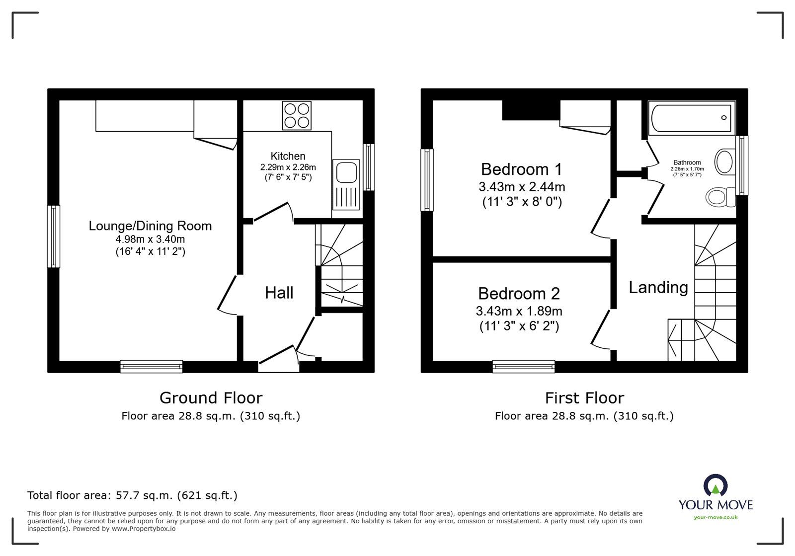 Floorplan of 2 bedroom End Terrace House for sale, Rose Cottages, Ogwell, Devon, TQ12