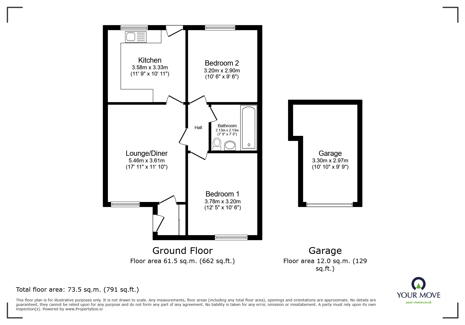 Floorplan of 2 bedroom Mid Terrace Bungalow for sale, Charles Road, Kingskerswell, Devon, TQ12