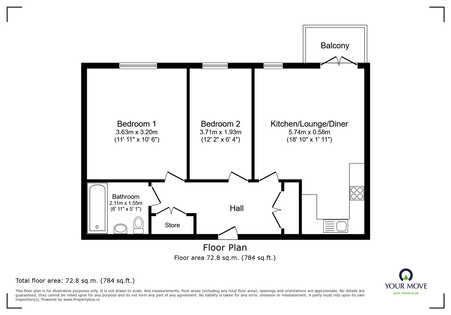 Floorplan of 2 bedroom Flat for sale, Whitelake Place, West Golds Way, Devon,, TQ12