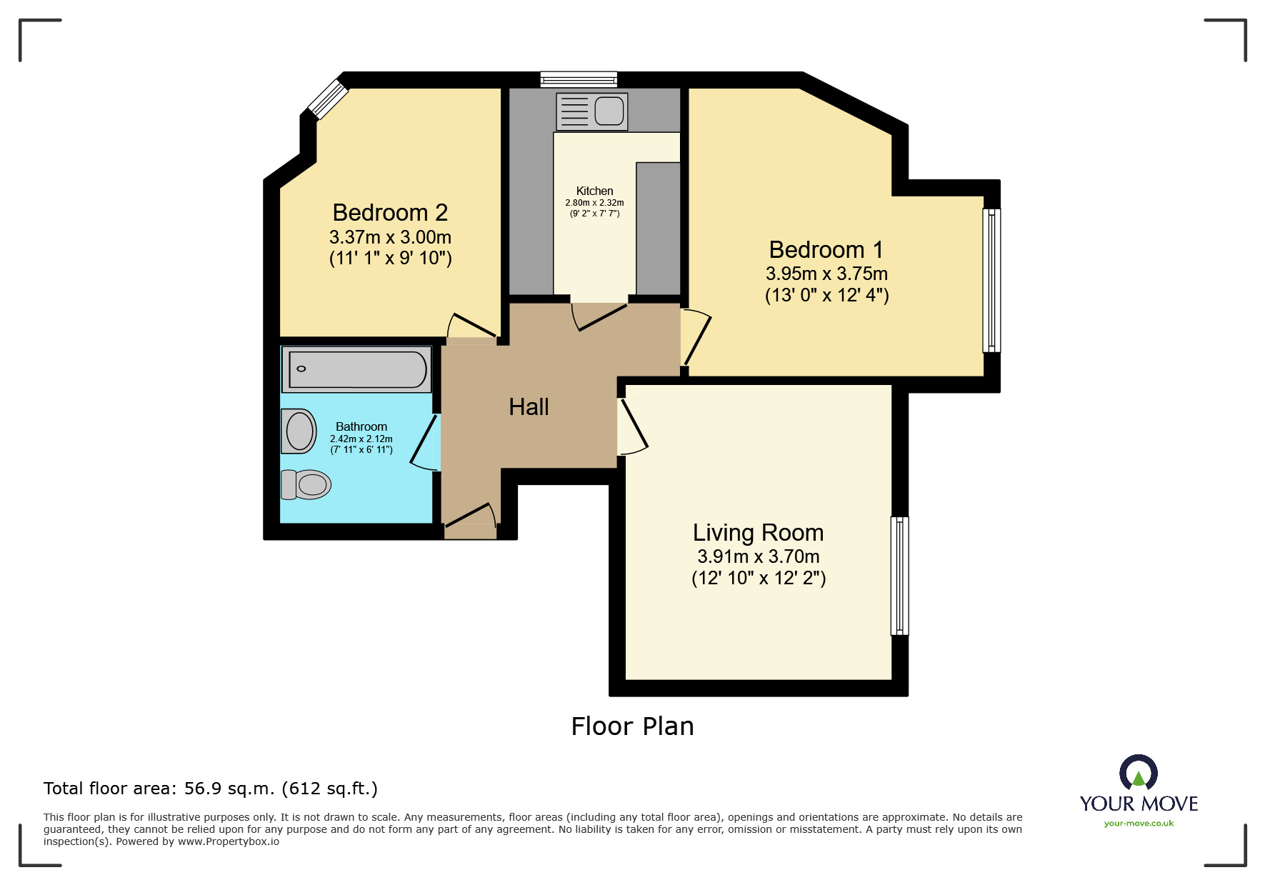Floorplan of 2 bedroom Flat for sale, Grange Court, Bitton Park Road, Devon, TQ14