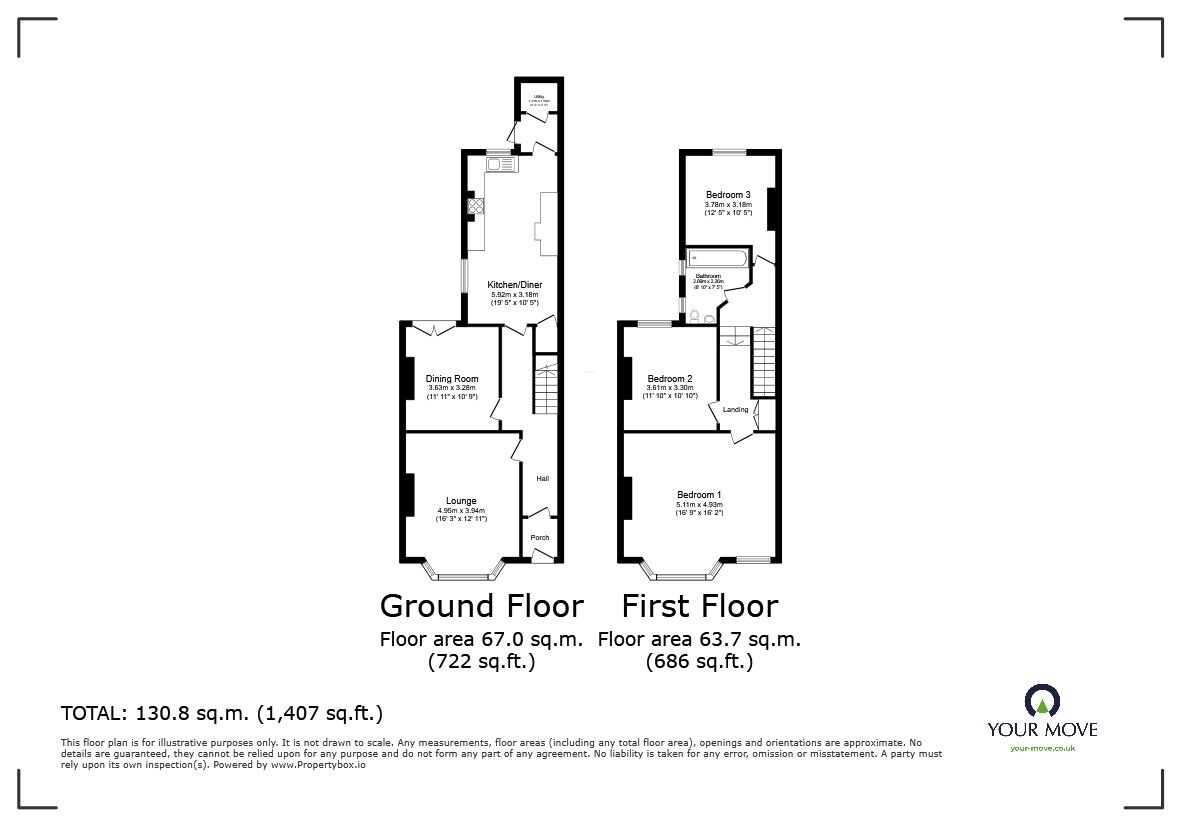 Floorplan of 3 bedroom Mid Terrace House for sale, Abbotsbury Road, Newton Abbot, Devon, TQ12