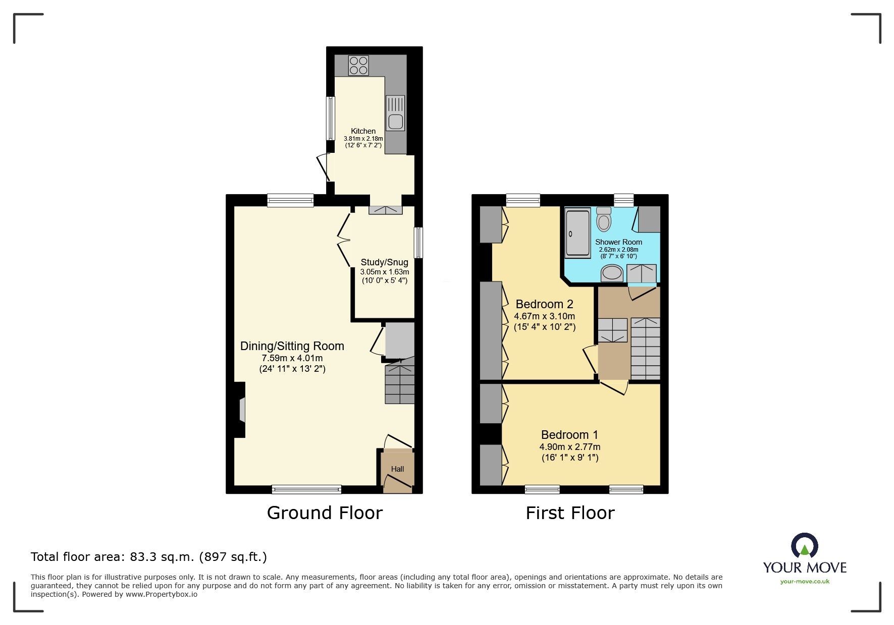 Floorplan of 2 bedroom End Terrace House for sale, Fore Street, Bishopsteignton, Devon, TQ14