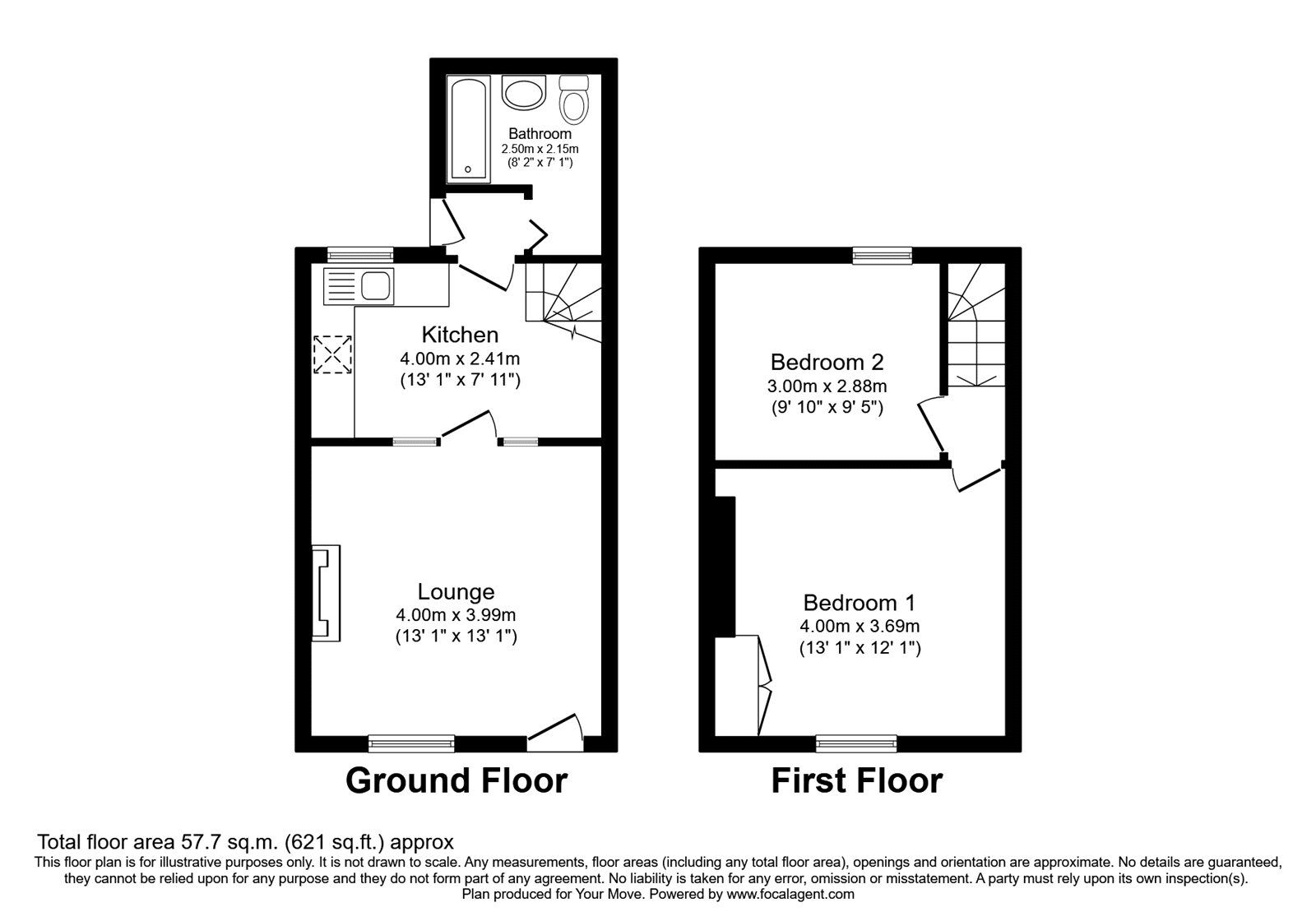 Floorplan of 2 bedroom Mid Terrace House for sale, Bradley Lane, Newton Abbot, Devon, TQ12