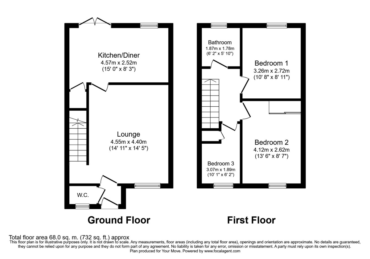 Floorplan of 3 bedroom Mid Terrace House to rent, Magnus Court, North Hykeham, Lincoln, LN6