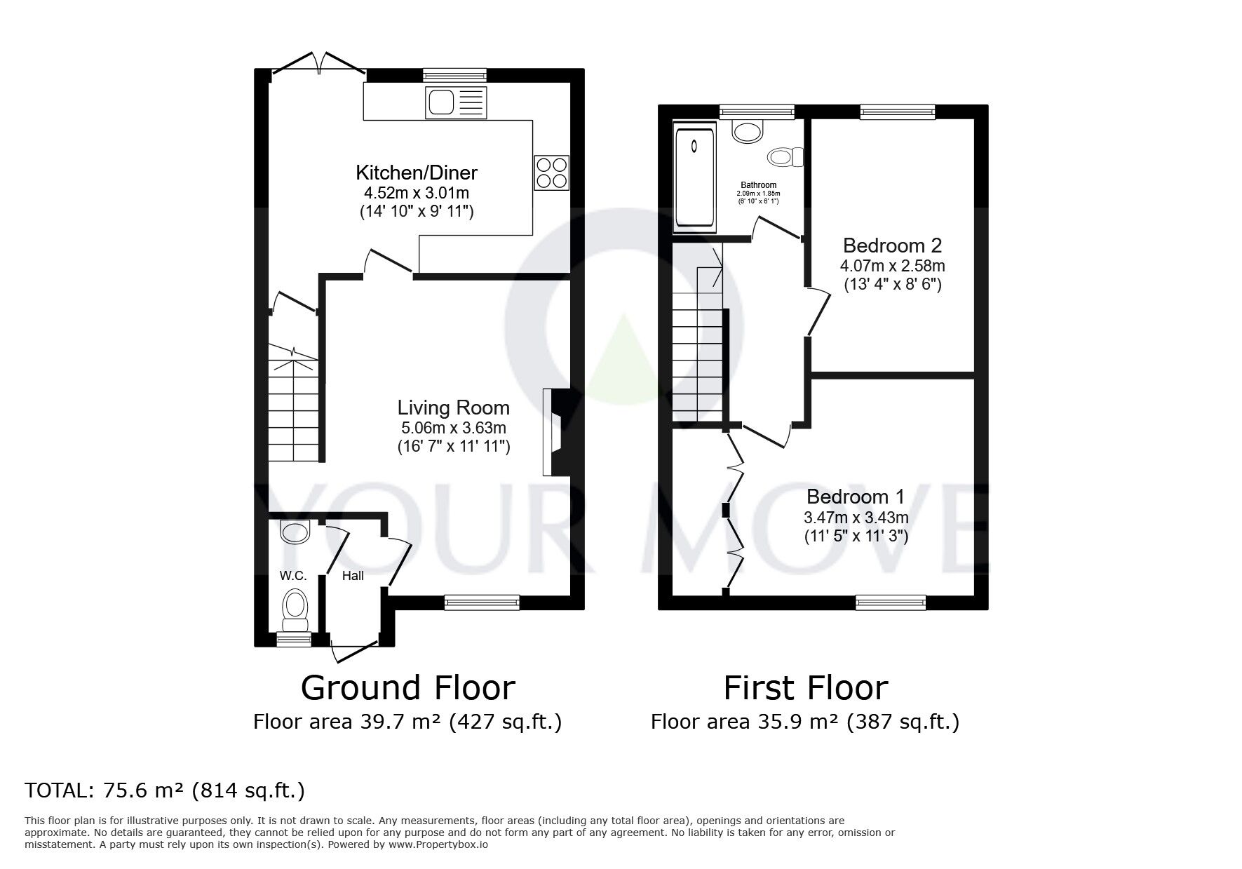 Floorplan of 2 bedroom End Terrace House for sale, Jubilee Close, Cherry Willingham, Lincolnshire, LN3