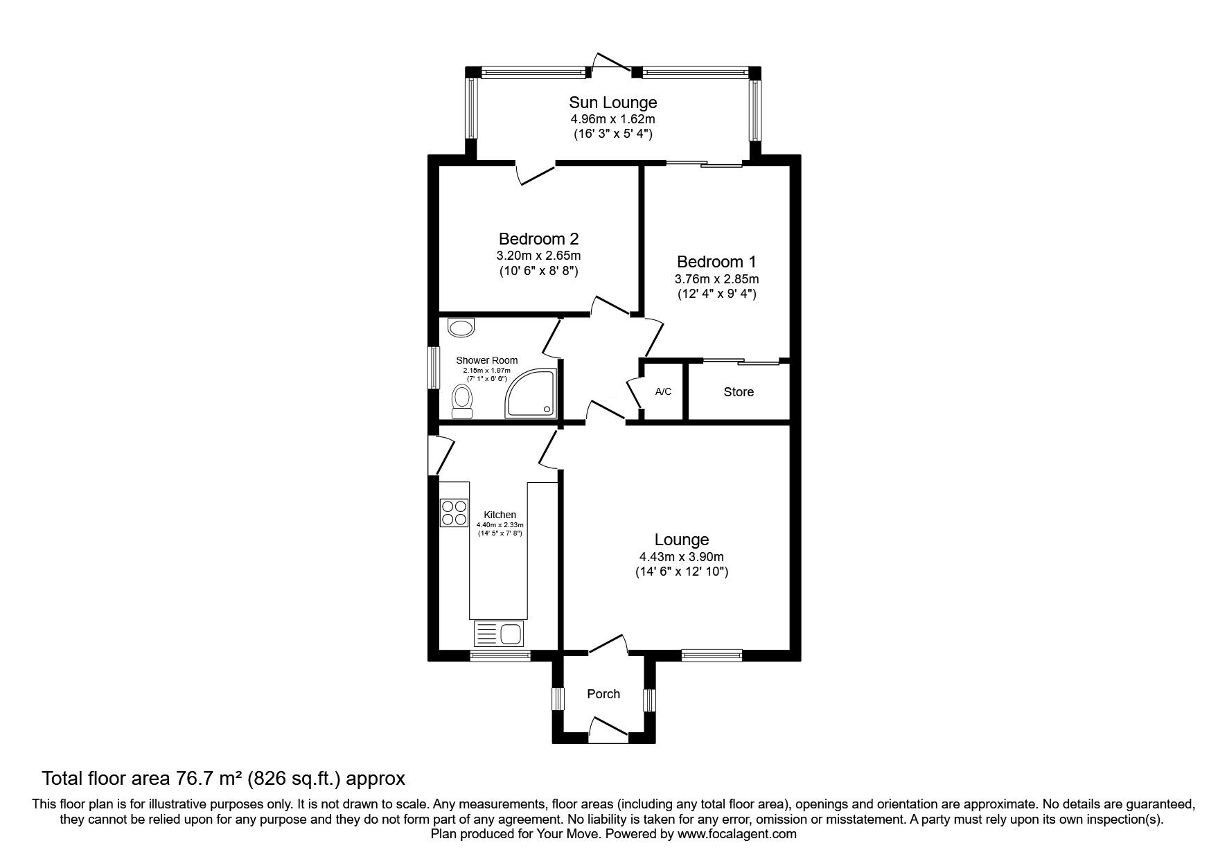 Floorplan of 2 bedroom Semi Detached Bungalow for sale, Mayall Court, Waddington, Lincolnshire, LN5