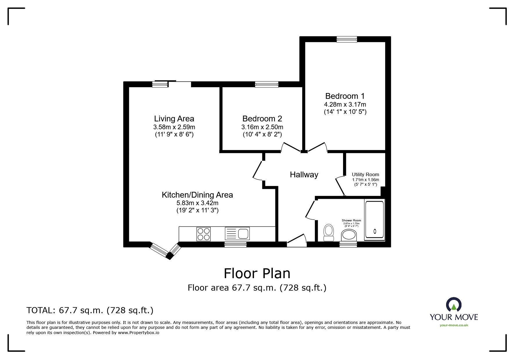 Floorplan of 2 bedroom Mid Terrace Bungalow for sale, Home Green, Lincoln, Lincolnshire, LN6