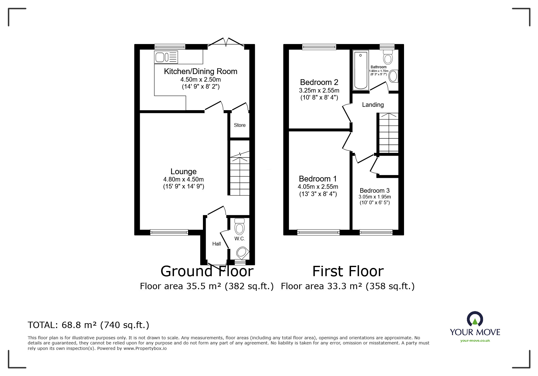 Floorplan of 3 bedroom Mid Terrace House for sale, Arvina Close, North Hykeham, Lincolnshire, LN6