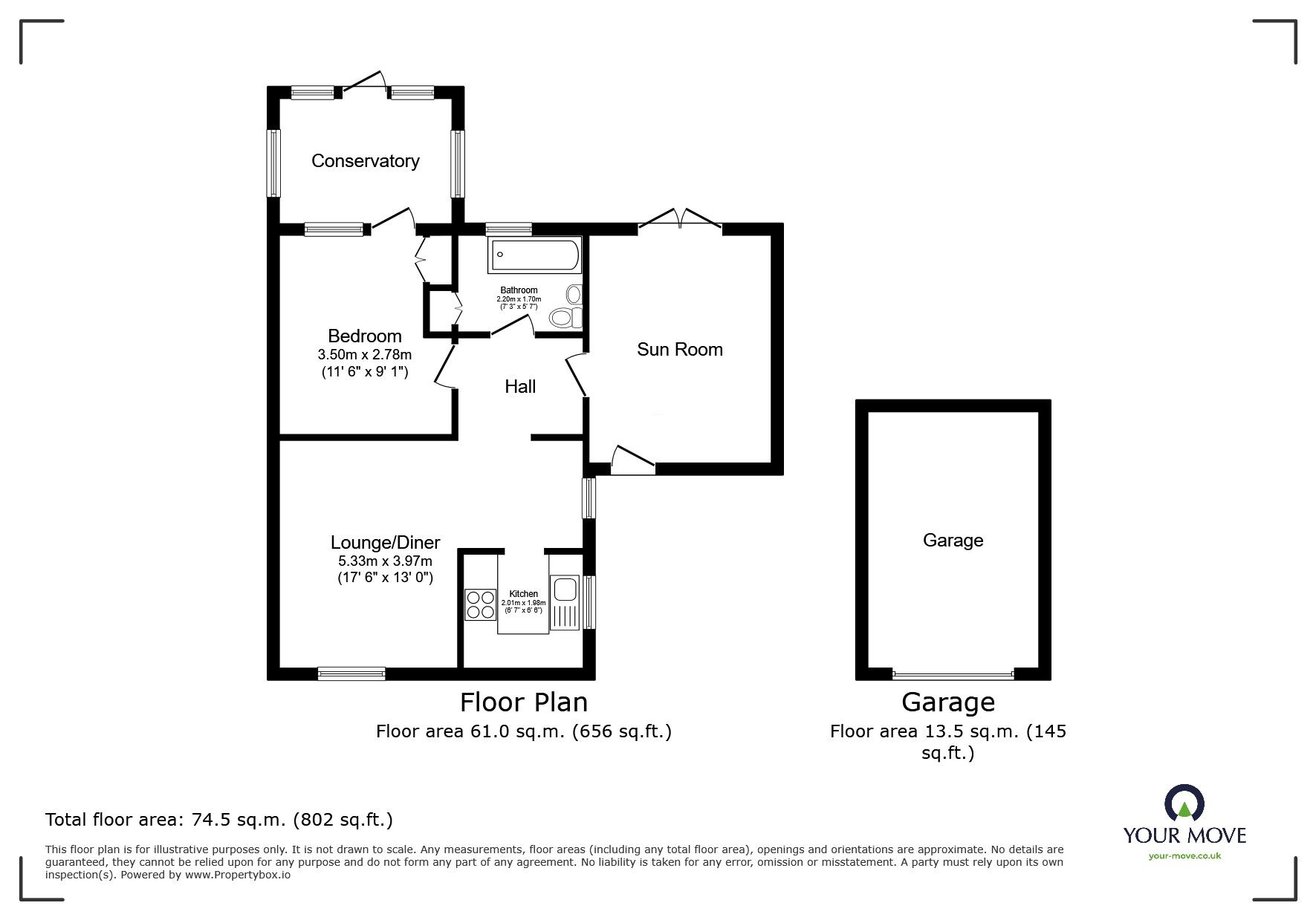 Floorplan of 1 bedroom Semi Detached Bungalow for sale, Arden Moor Way, North Hykeham, Lincolnshire, LN6