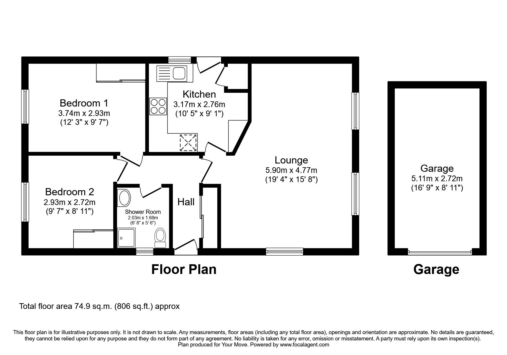 Floorplan of 2 bedroom Detached Property for sale, Stone Valley Court, Waddington, Lincolnshire, LN5