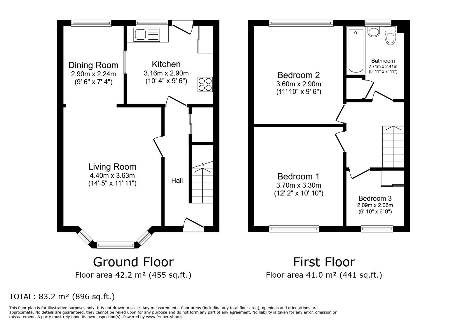 Floorplan of 3 bedroom Mid Terrace House to rent, Glenbank Close, Lincoln, Lincolnshire, LN6