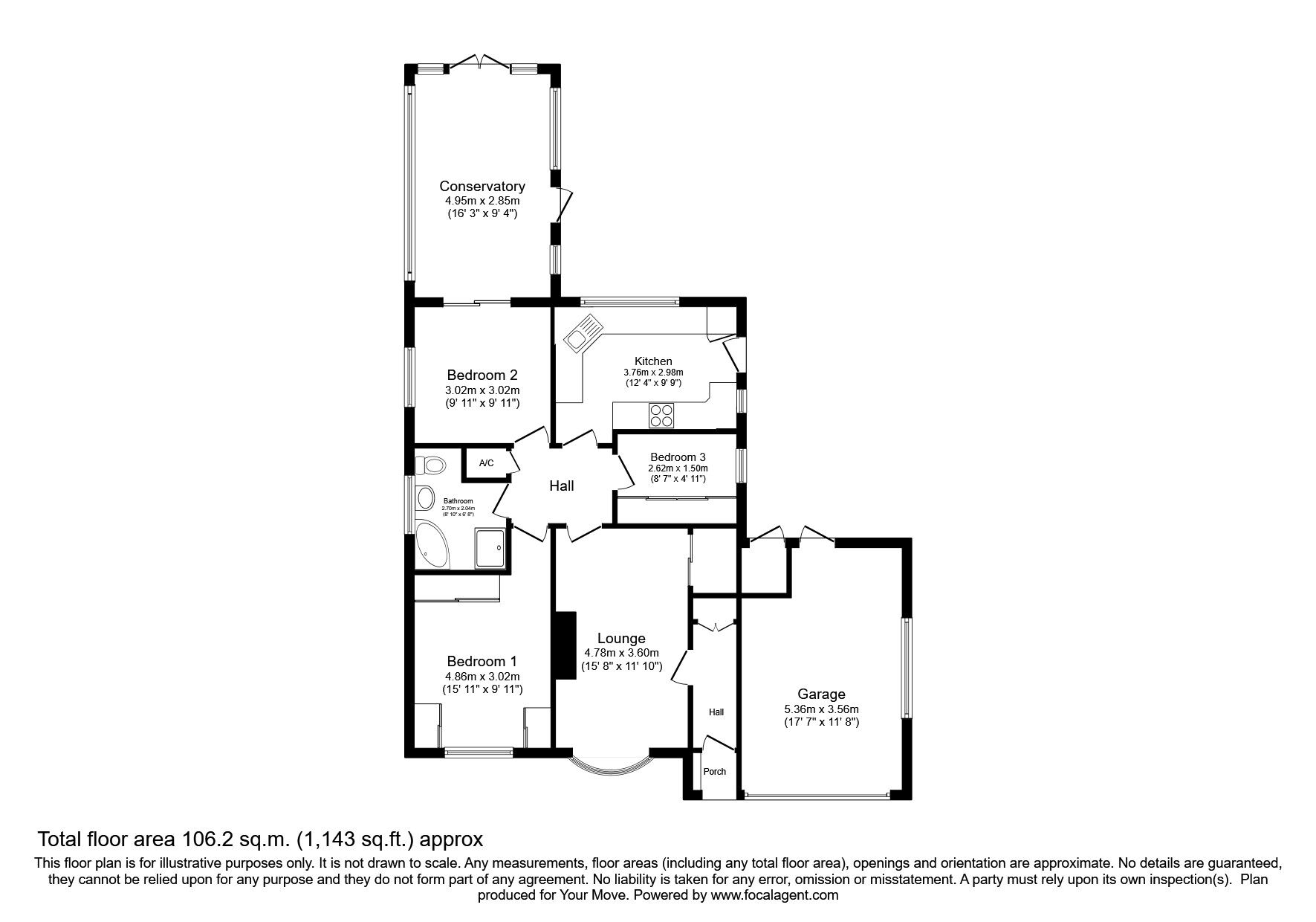 Floorplan of 3 bedroom Detached Bungalow for sale, Pateley Moor Close, North Hykeham, Lincolnshire, LN6