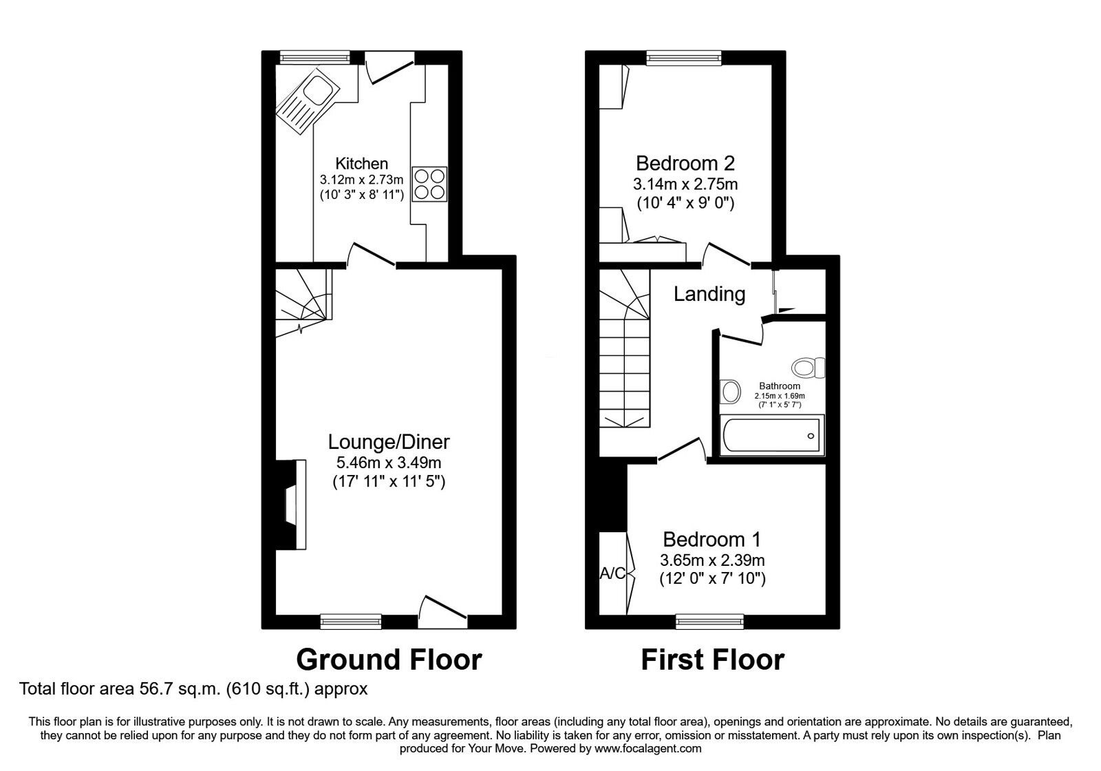 Floorplan of 2 bedroom Mid Terrace House for sale, Gainsborough Road, Saxilby, Lincolnshire, LN1