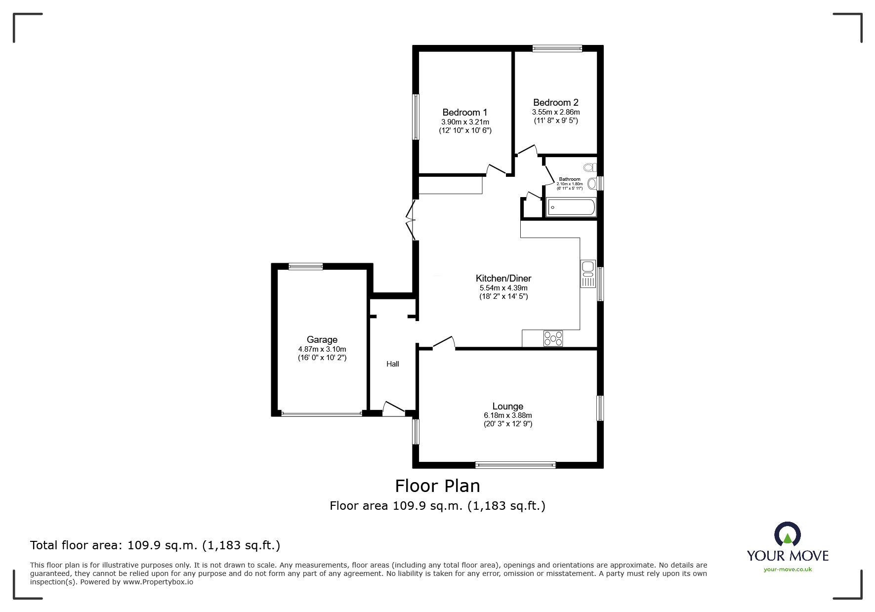 Floorplan of 2 bedroom Detached Bungalow for sale, Dene Close, Skellingthorpe, Lincolnshire, LN6