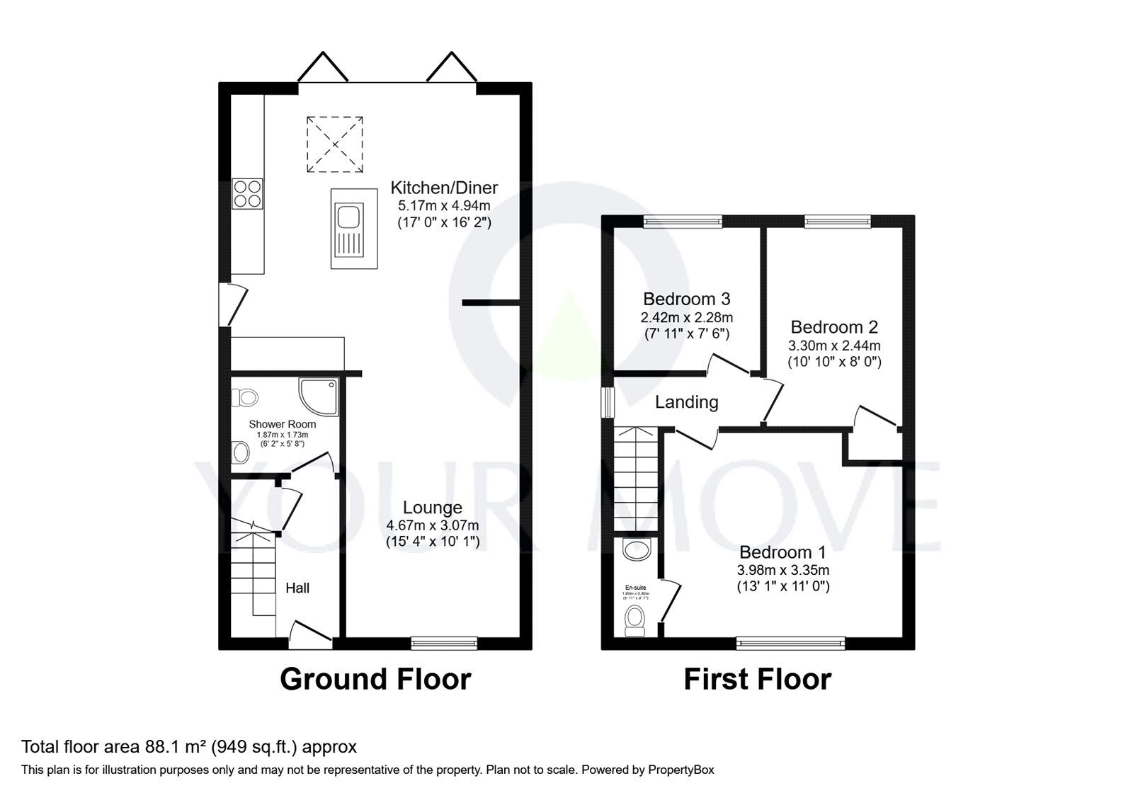 Floorplan of 3 bedroom Semi Detached House for sale, Minster Drive, Cherry Willingham, Lincolnshire, LN3
