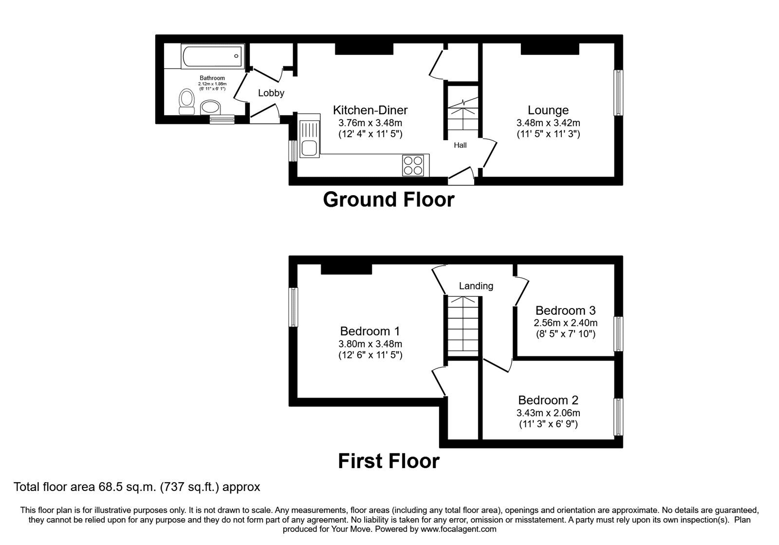 Floorplan of 3 bedroom Mid Terrace House for sale, Cross Street, Lincoln, Lincolnshire, LN5