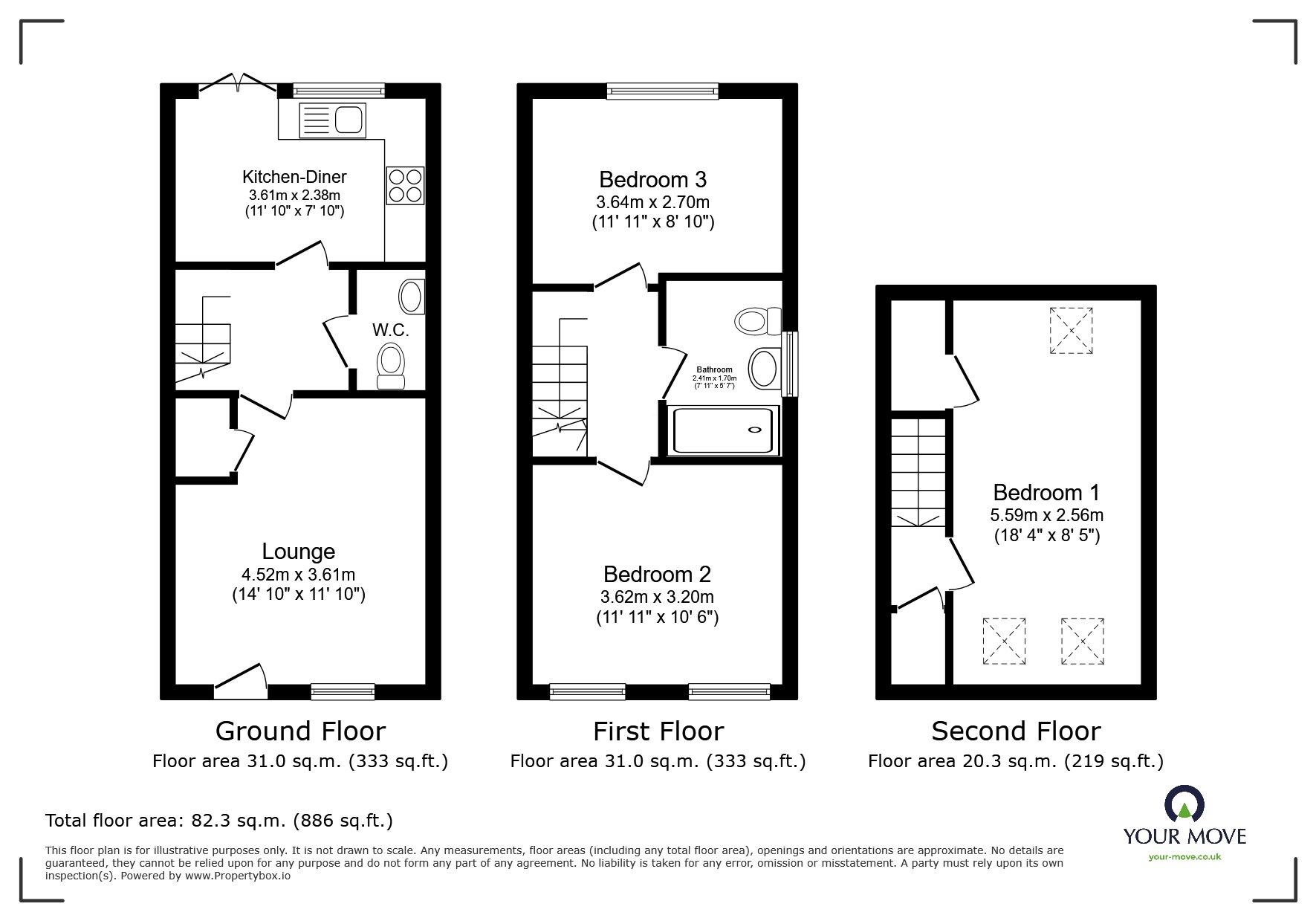 Floorplan of 3 bedroom End Terrace House for sale, Furnace Close, North Hykeham, Lincolnshire, LN6