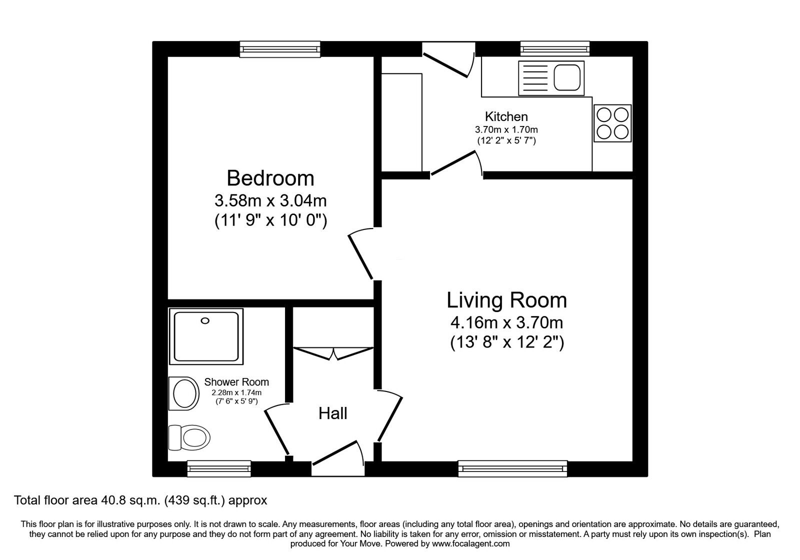 Floorplan of 1 bedroom End Terrace Bungalow for sale, St. Claires Court, Lincoln, Lincolnshire, LN6